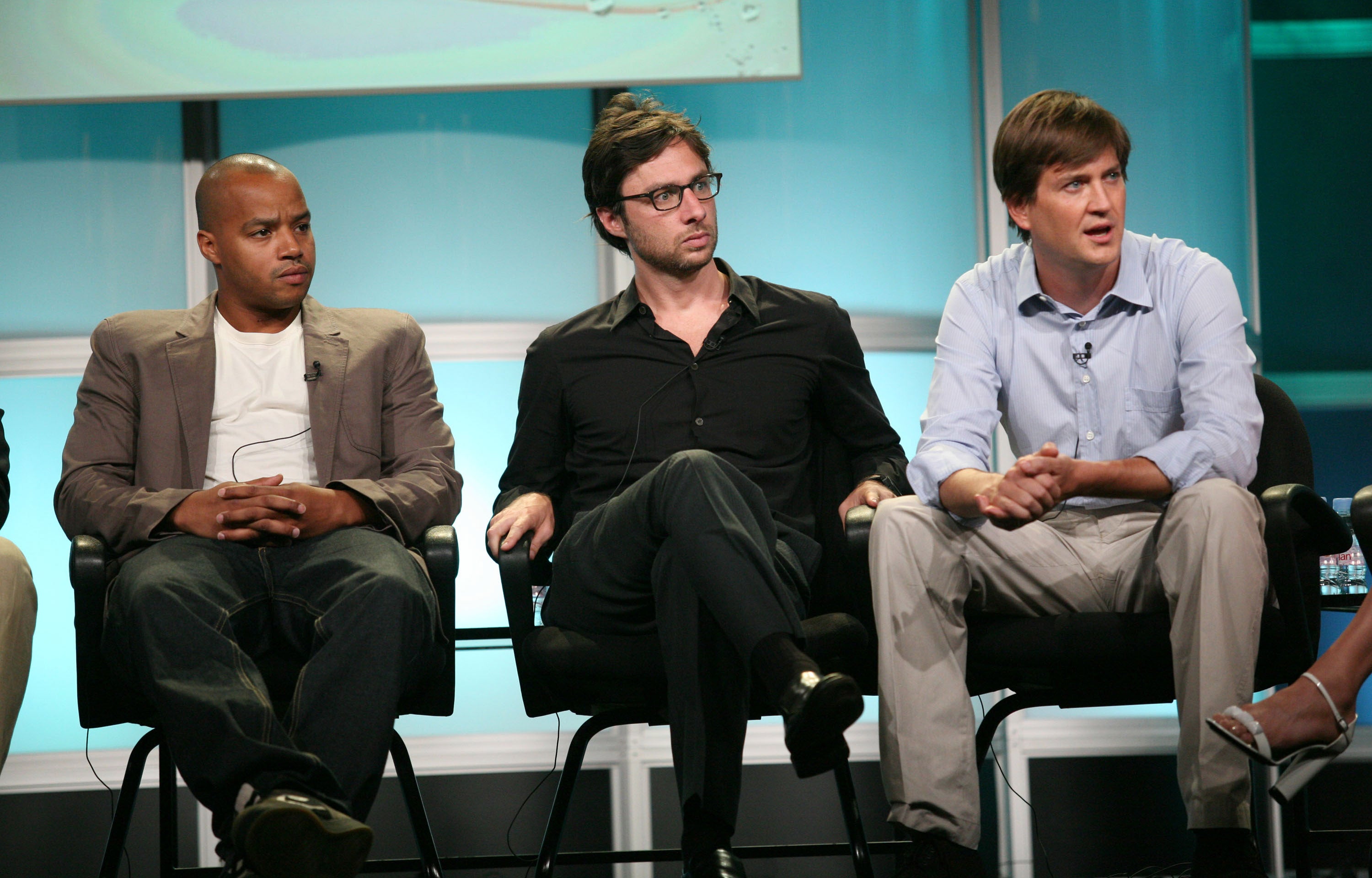 Actors Donald Faison and Zach Braff, and executive producer Bill Lawrence of Scrubs in 2008