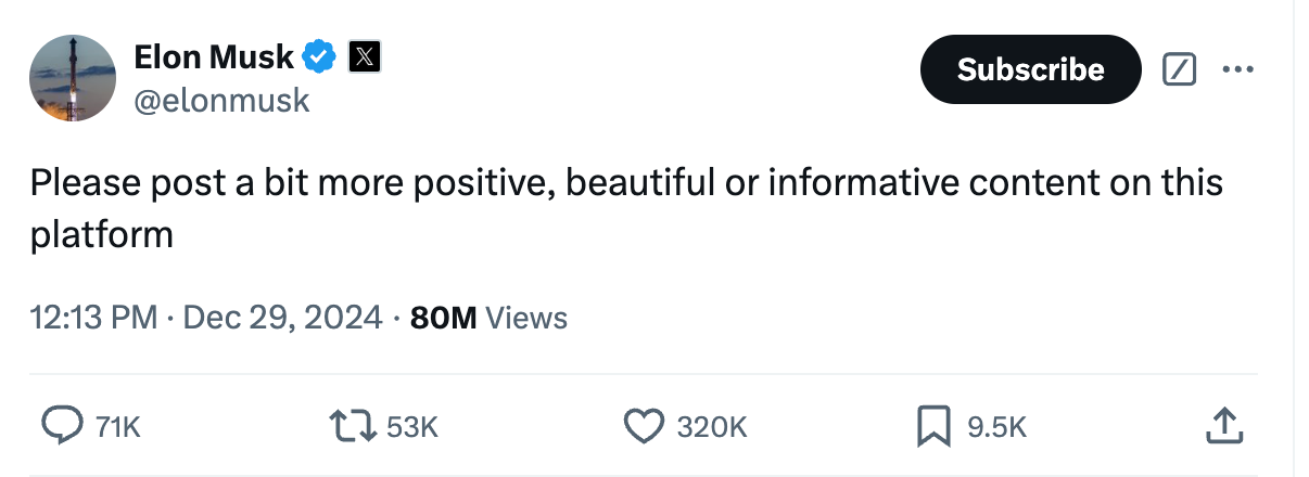 Musk posted the demand to his 209 million followers