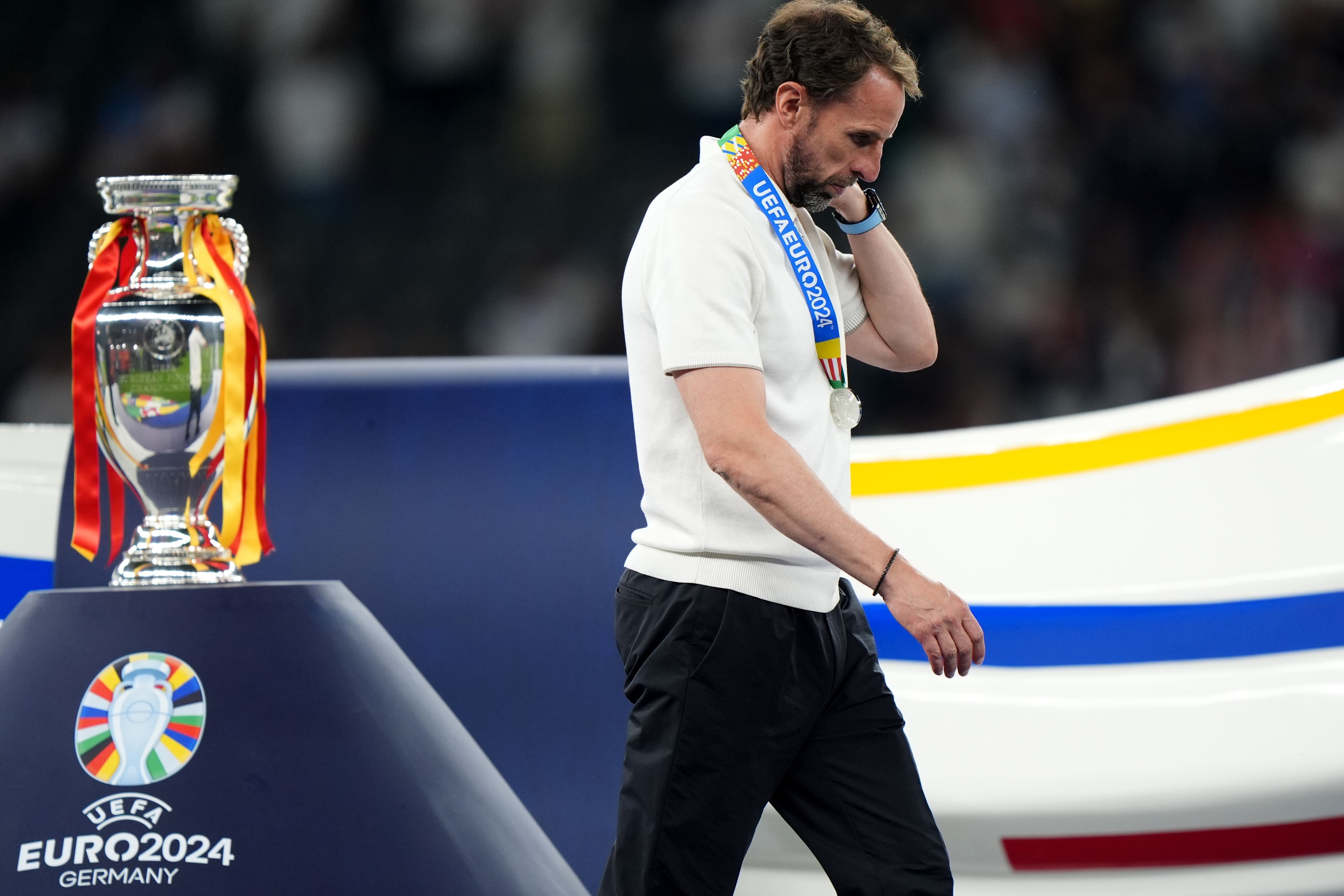 Gareth Southgate, pictured after England’s 2-1 Euro 2024 final defeat against Spain, also fell short four years earlier when Italy won the Euros via a penalty shoot-out at Wembley (Bradley Collyer/PA).