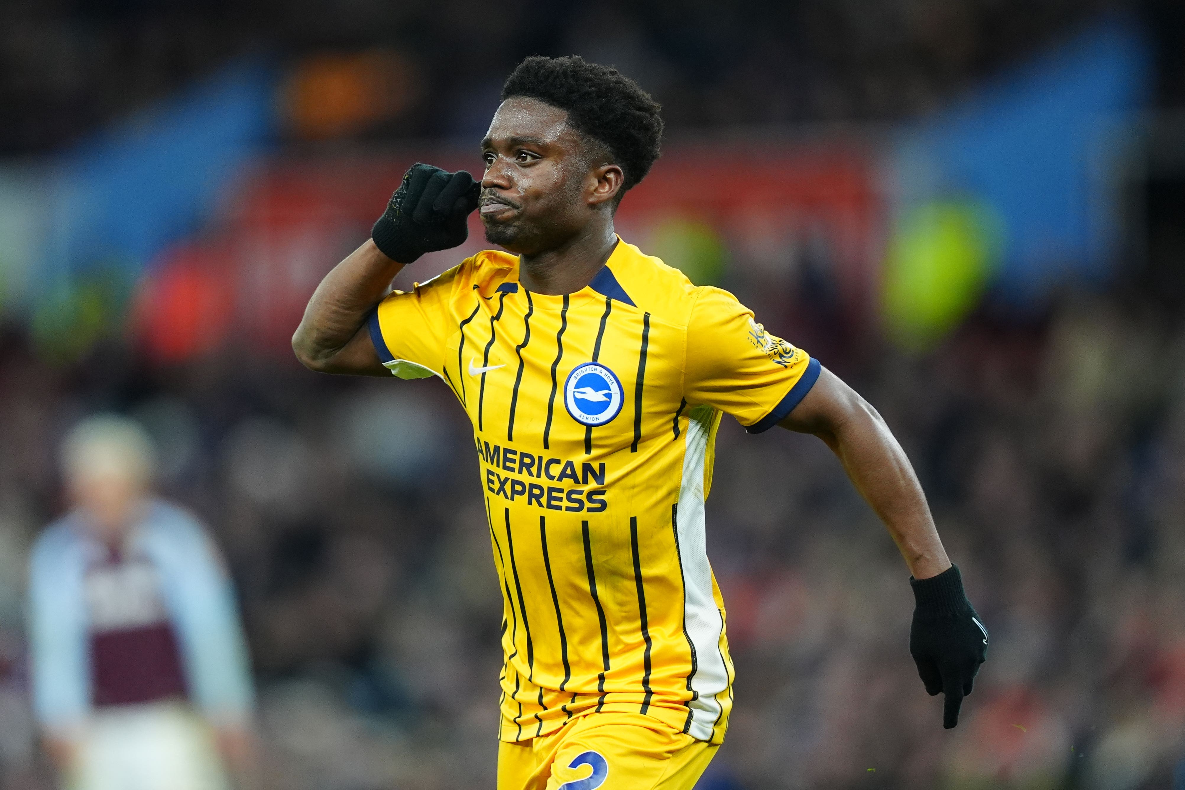 Tariq Lamptey celebrates scoring Brighton’s equaliser (David Davies/PA)