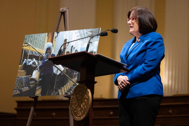 <p>Rep. Annie Kuster (D-NH) speaks as members of Congress share recollections of the January 6th attack on the U.S. Capitol on January 6, 2022 in Washington, DC</p>