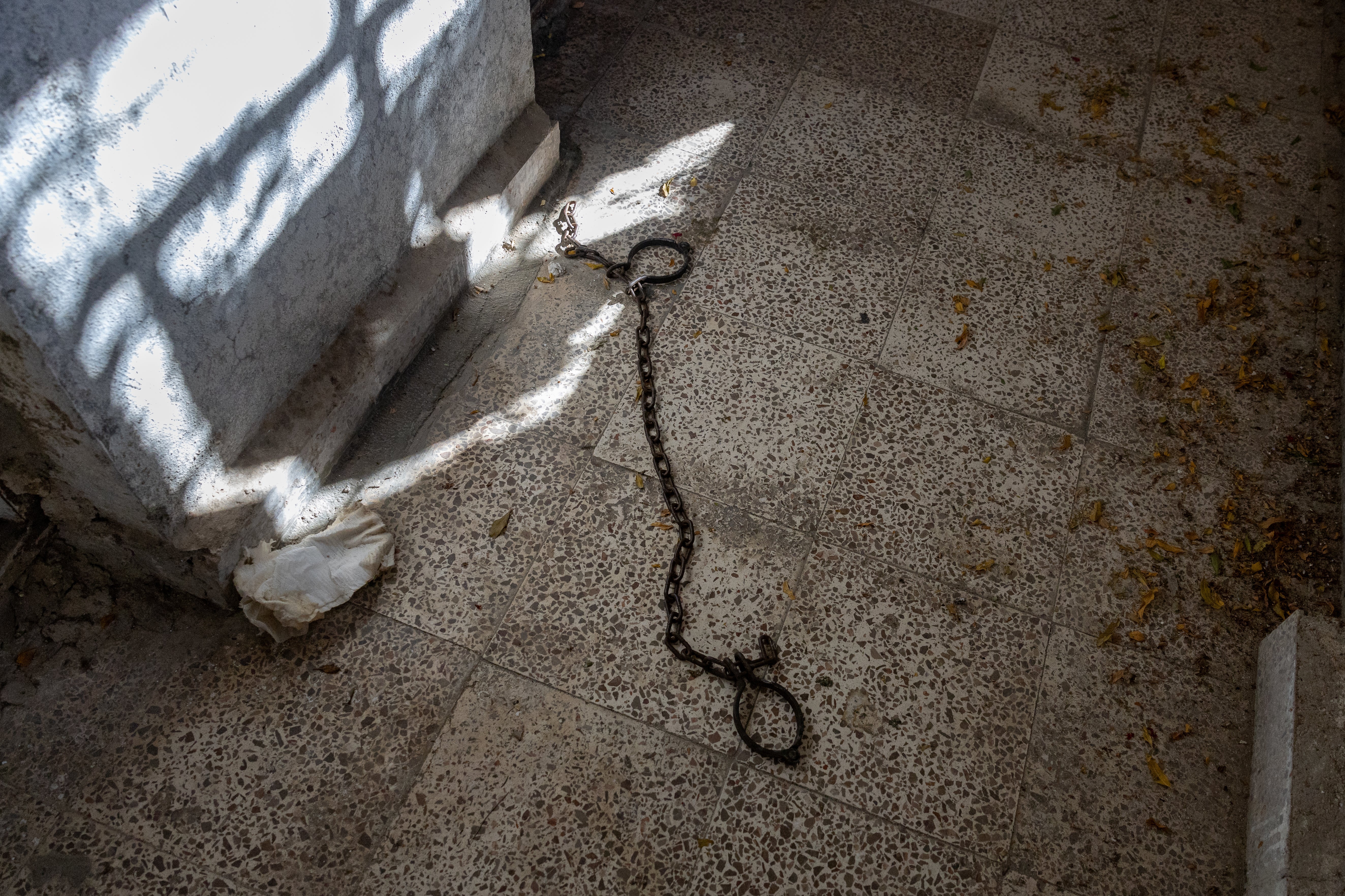 Rusted manacles in the Republican Guard Compound in Damascus