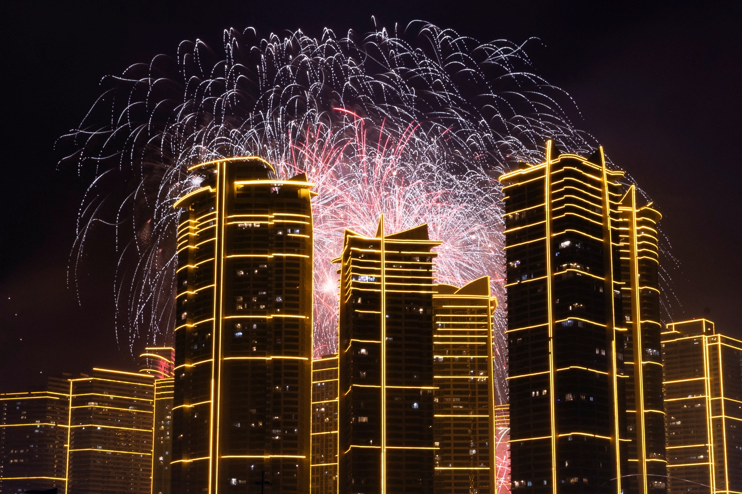 Fireworks explode over Rockwell Center