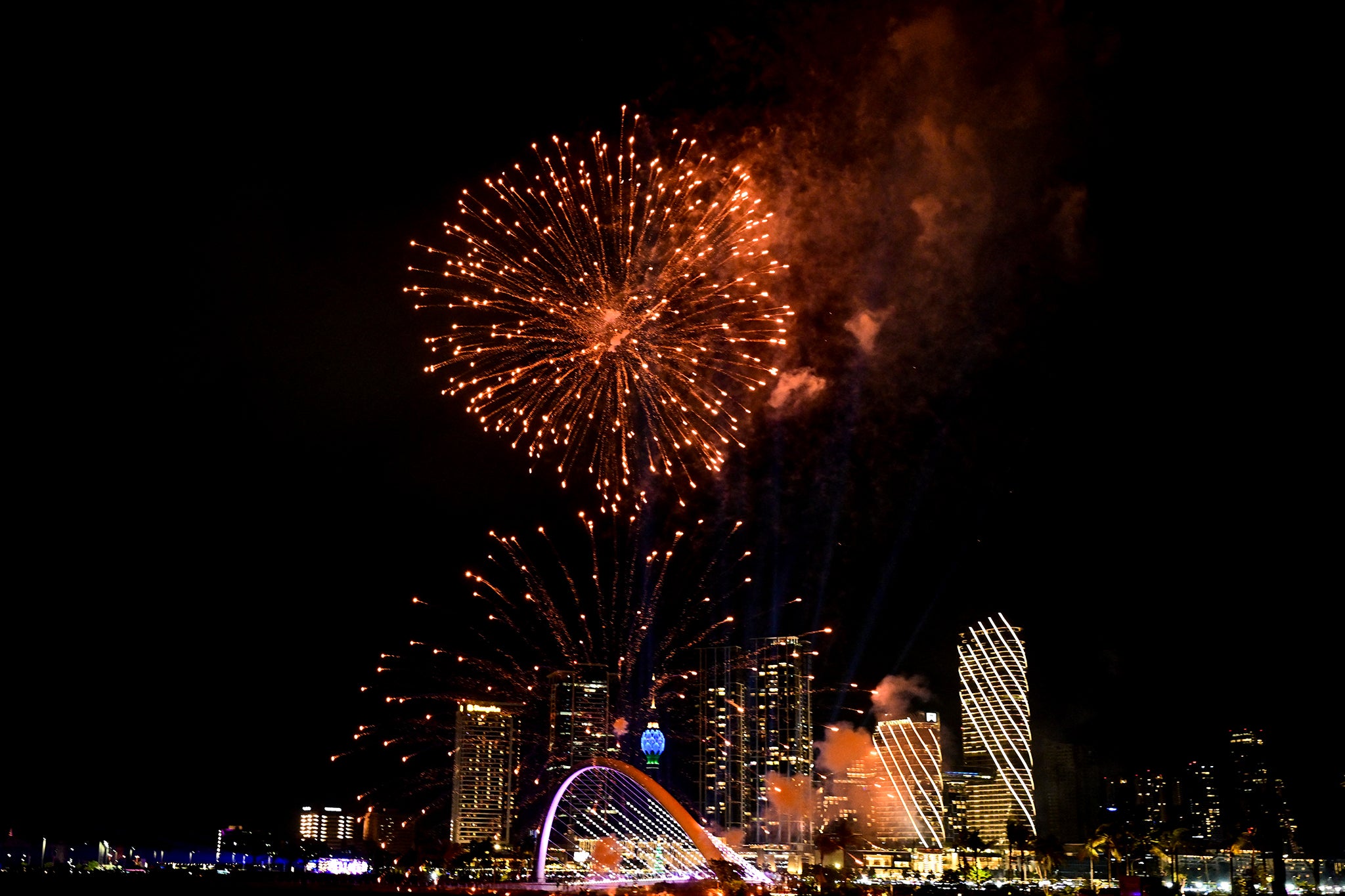 Fireworks burst over Colombo’s port