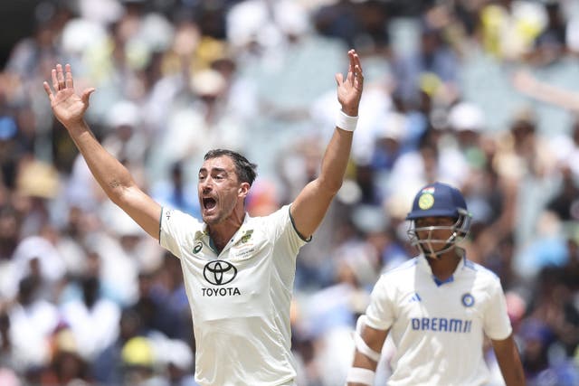 <p>Australia's Mitchell Starc appeals for LBW against India's Yashasvi Jaiswal on day five of the fourth cricket Test match between Australia and India at the Melbourne Cricket Ground </p>
