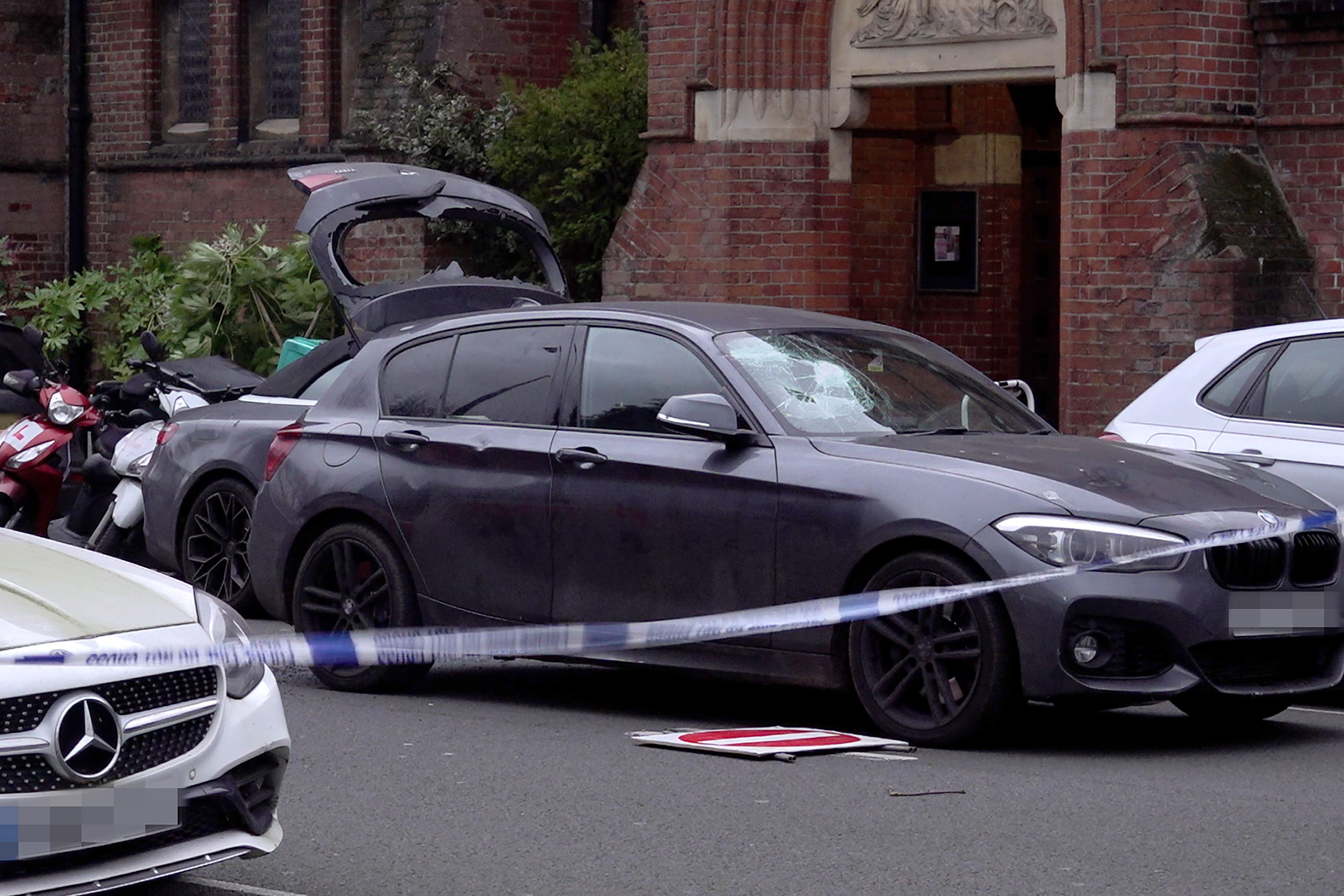 A car at the scene of a hit-and-run incident at the junction of Regent’s Park Road and Primrose Hill in north London (Jamie Lashmar/PA)