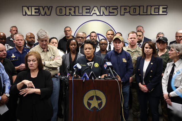 <p> New Orleans Mayor LaToya Cantrell speaks to the media during a press conference on January 1, 2025 in New Orleans, Louisiana</p>