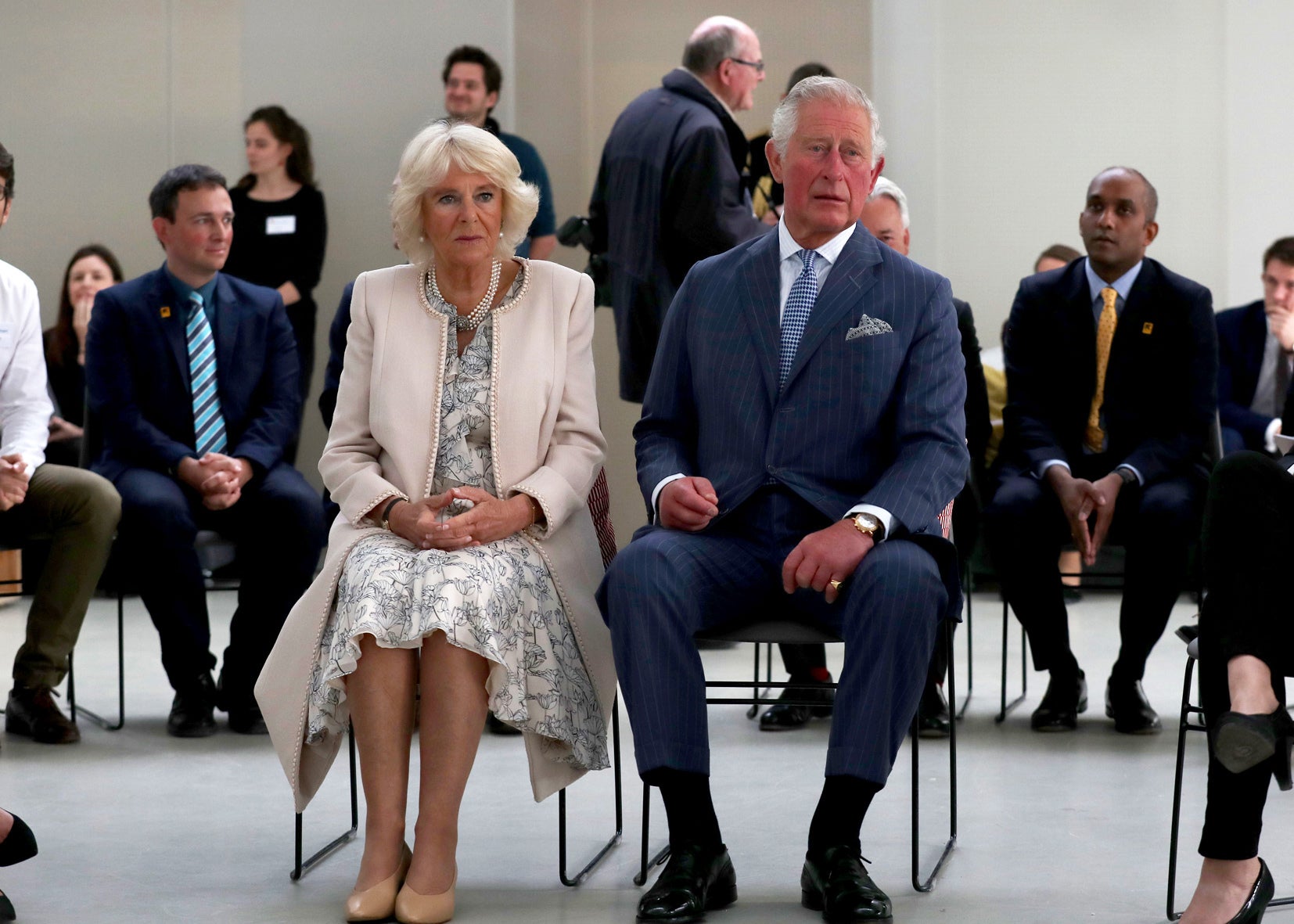 Camilla and Charles during a visit to an International Rescue Committee Project in Berlin (Steve Parsons/PA)