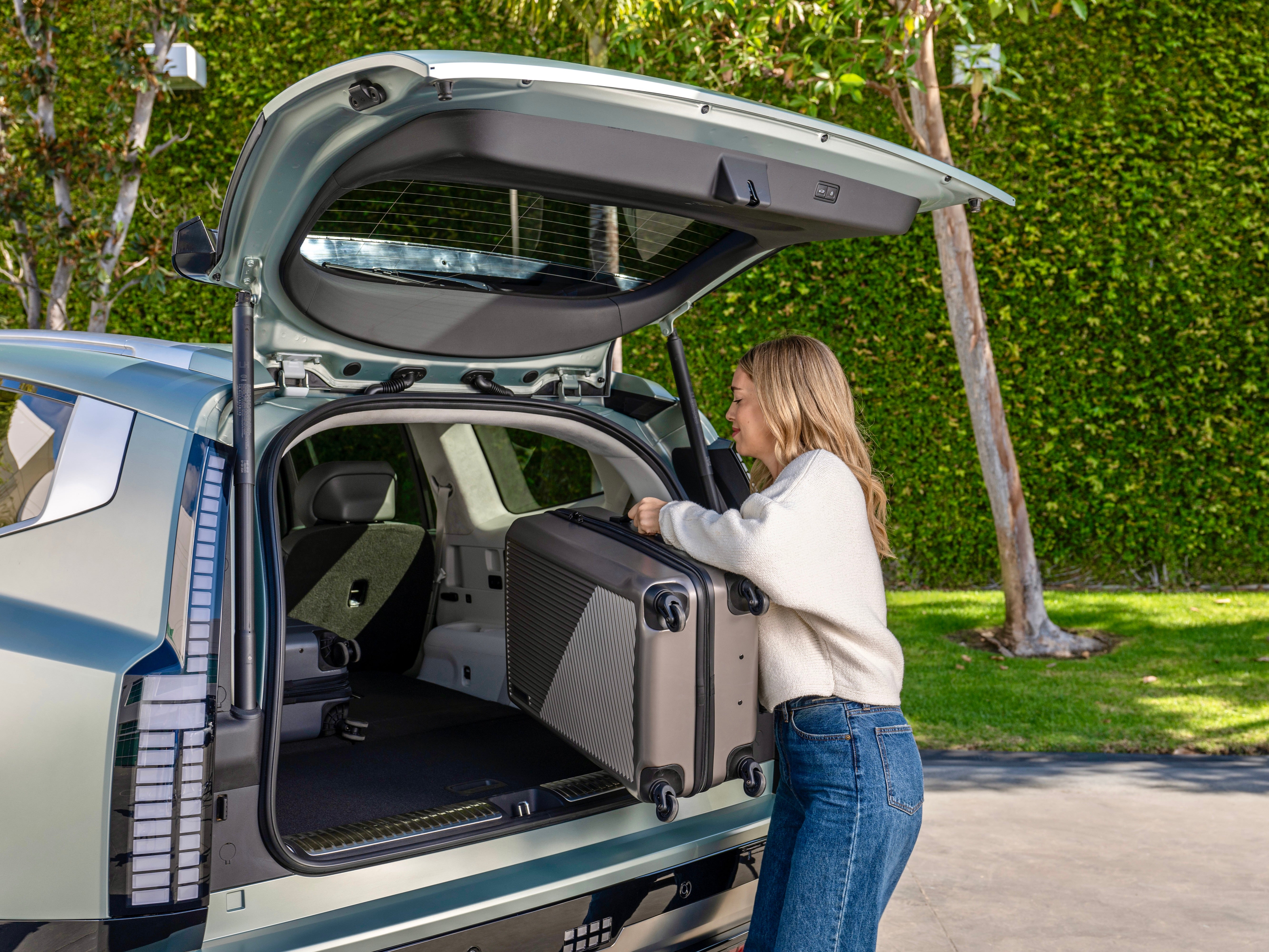 Boot space in the back of the Hyundai Ioniq 9 is impressive with the third row seats up or down