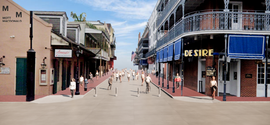 Concept art shows a series of retractable bollards to block drivers from parts of Bourbon Street. They were being replaced when a terrorist drove down the street killing 15