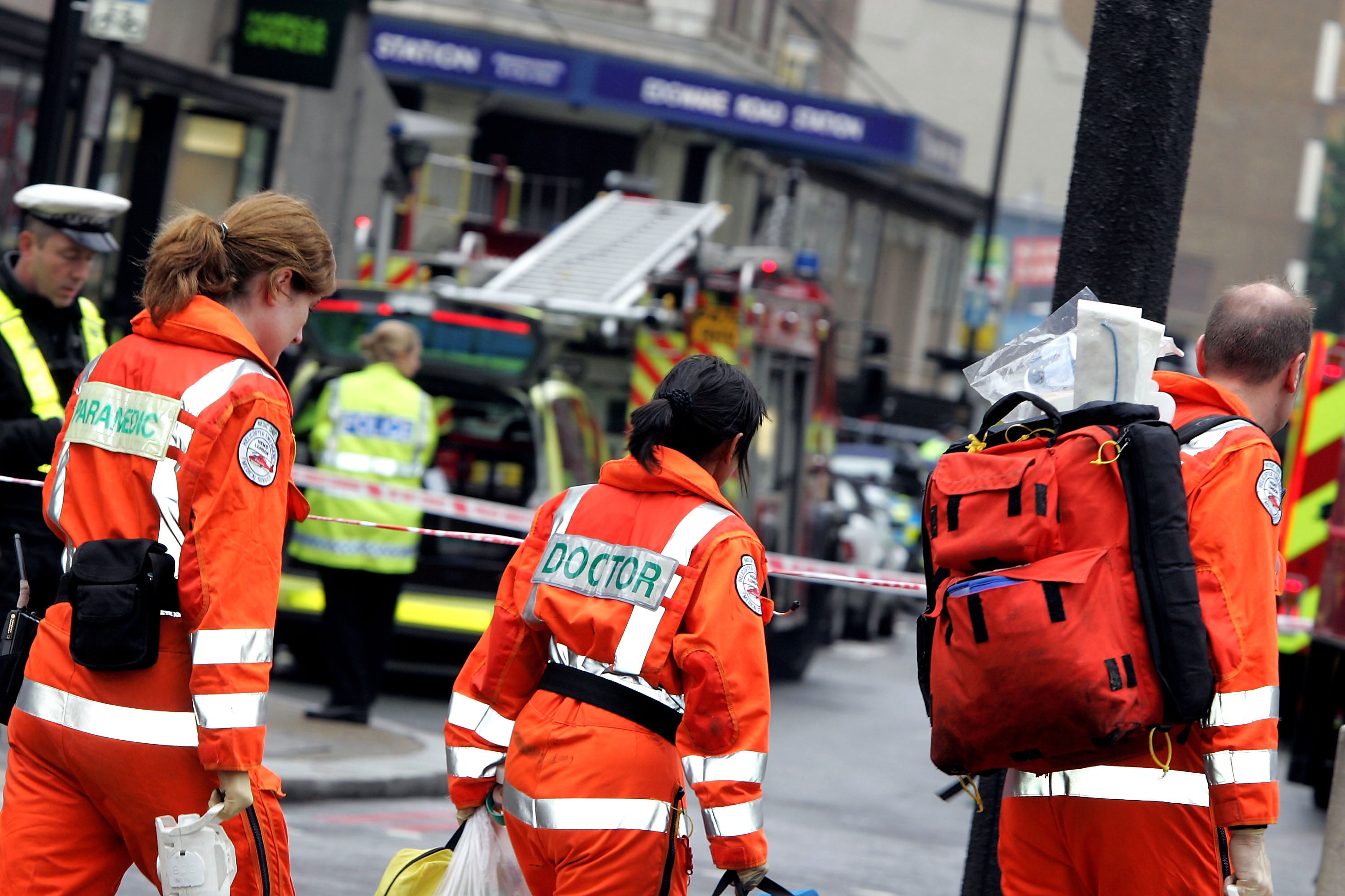 Paramedics arrive at Edgware Road after receiving reports of an explosion