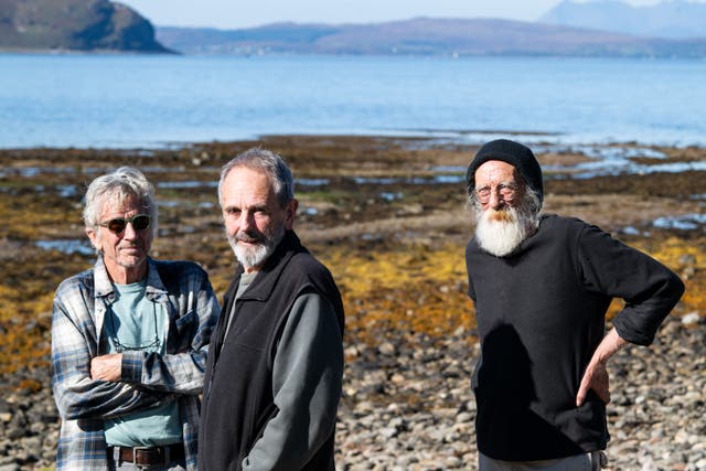 Local activists Rick Rhode, Peter Carra and Mick Simpson in the hamlet of Arnisdale on the banks of Loch Hourn, Scotland (HEIF/European Nature Trust/Gethin Chamberlain/PA)