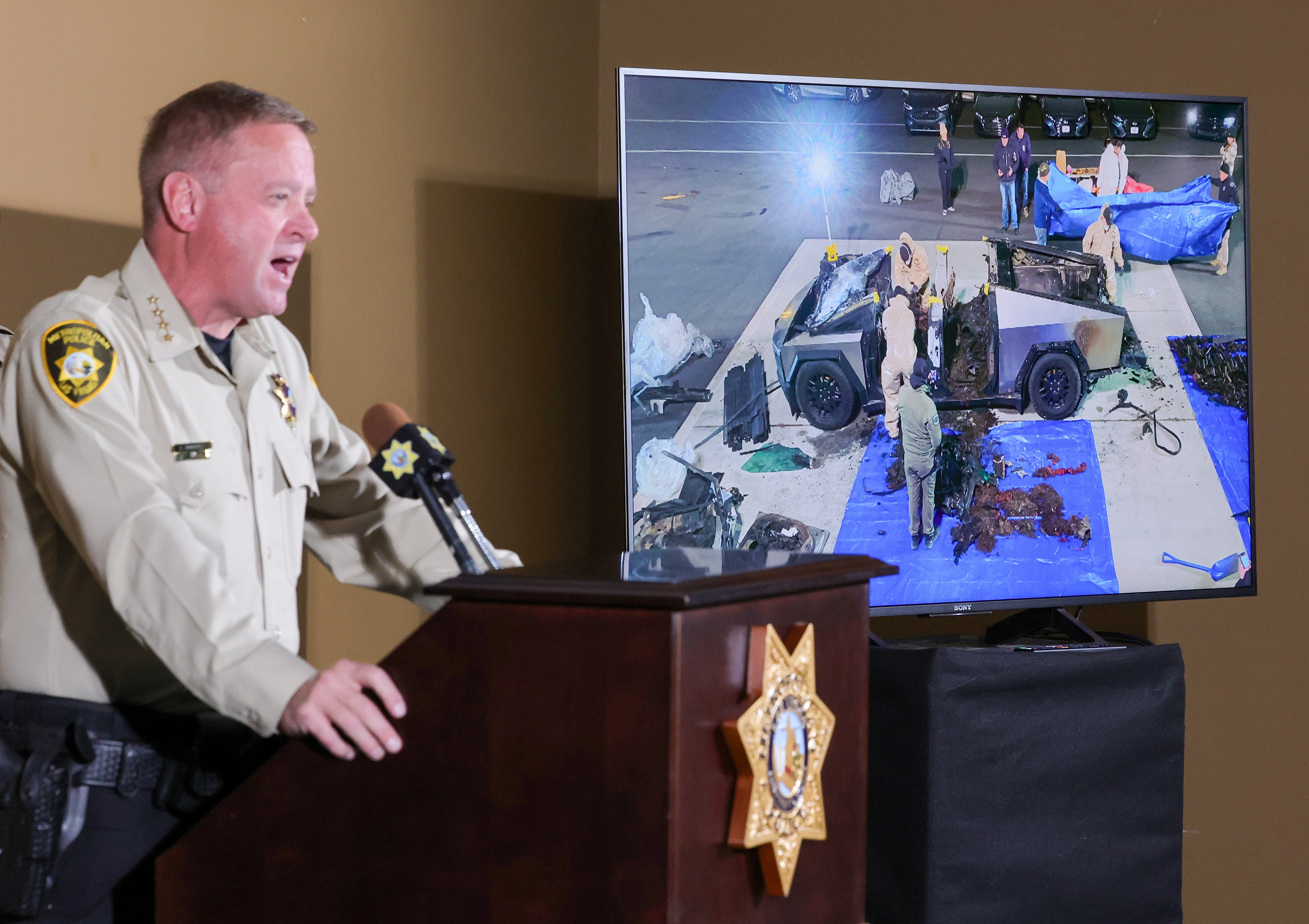 Las Vegas Metropolitan Police Department Sheriff Kevin McMahill at Thursday’s press conference on the explosion