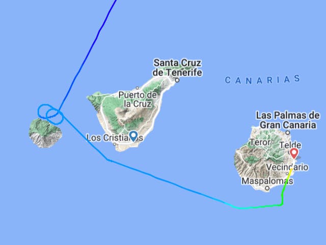 <p>In the loop: Flightpath of easyJet flight 3201 from Edinburgh to Tenerife, which diverted to Las Palmas</p>