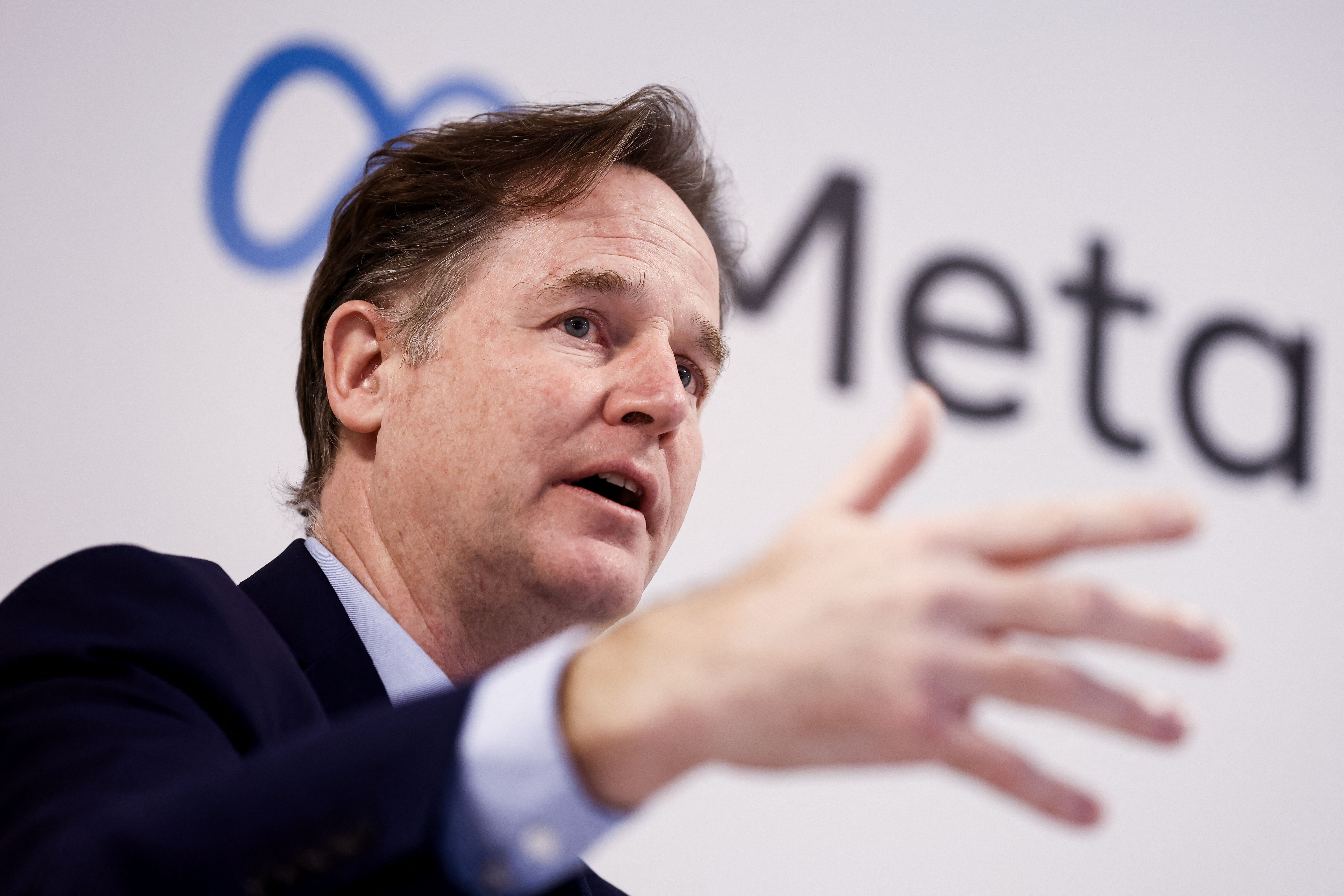 Meta President Global Affairs Nick Clegg speaks during a press conference at the Meta showroom in Brussels, in 2022