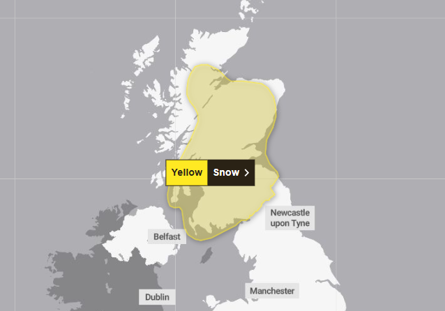 A snow warning will remain in place in Scotland until 12pm, after all other weather warnings are lifted at midnight