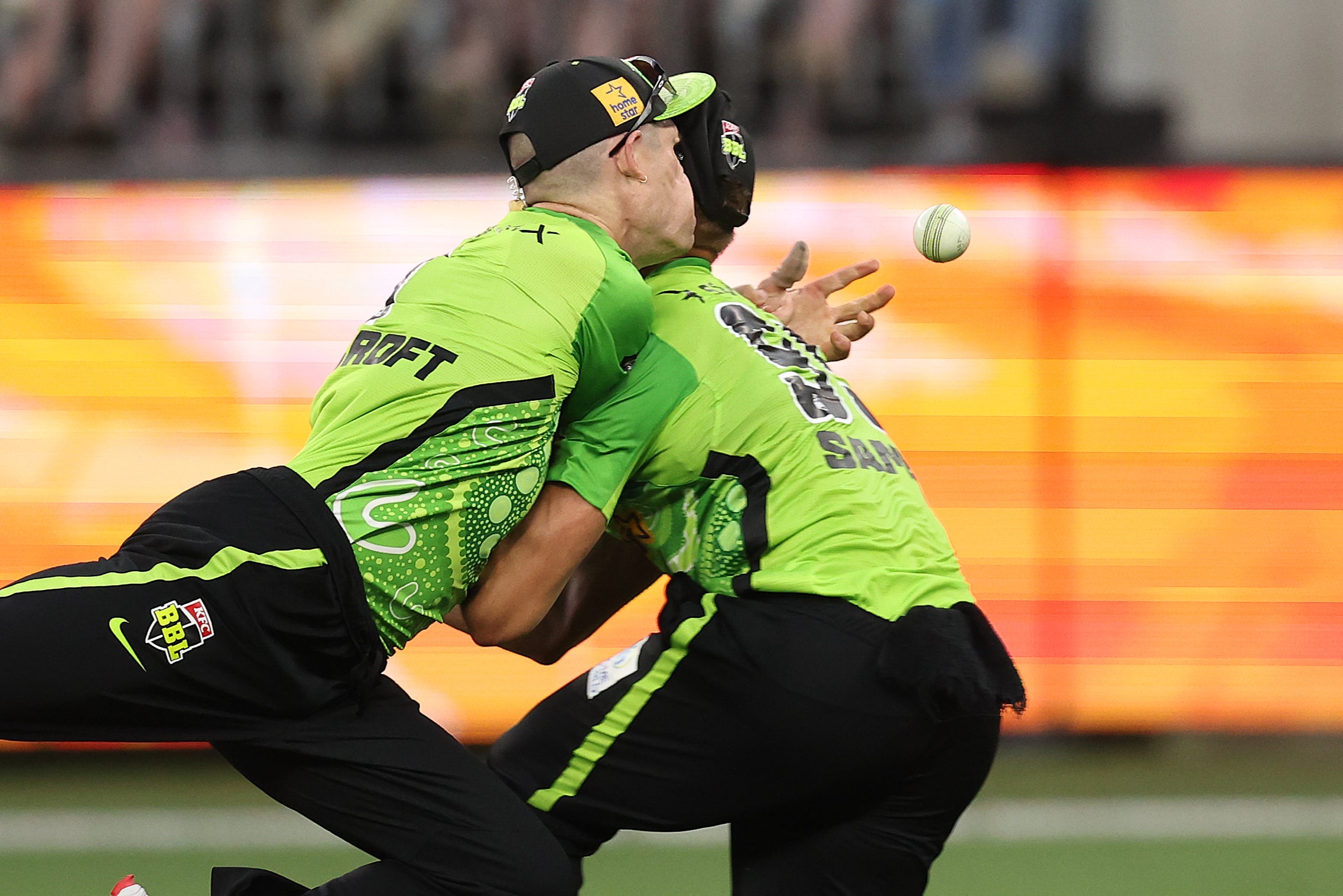 <p>Cameron Bancroft (left) and teammate Daniel Sams collided heavily</p>