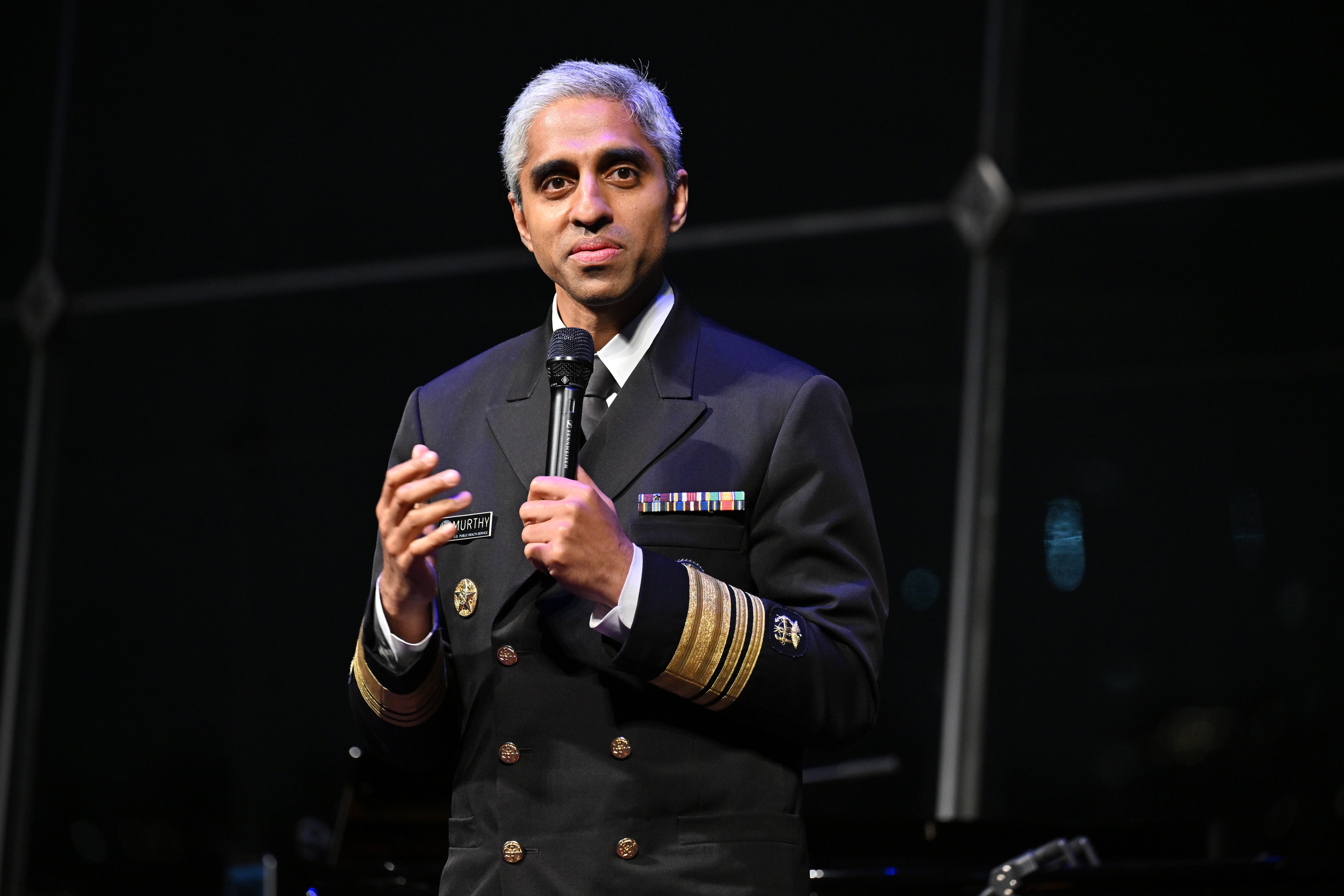 U.S. Surgeon General Dr. Vivek Murthy speaks onstage during the Find Your Light Benefit Concert For Arts Education in New York City last October. Murthy says that less alcohol consumption is better when it comes to reducing the risk of cancer