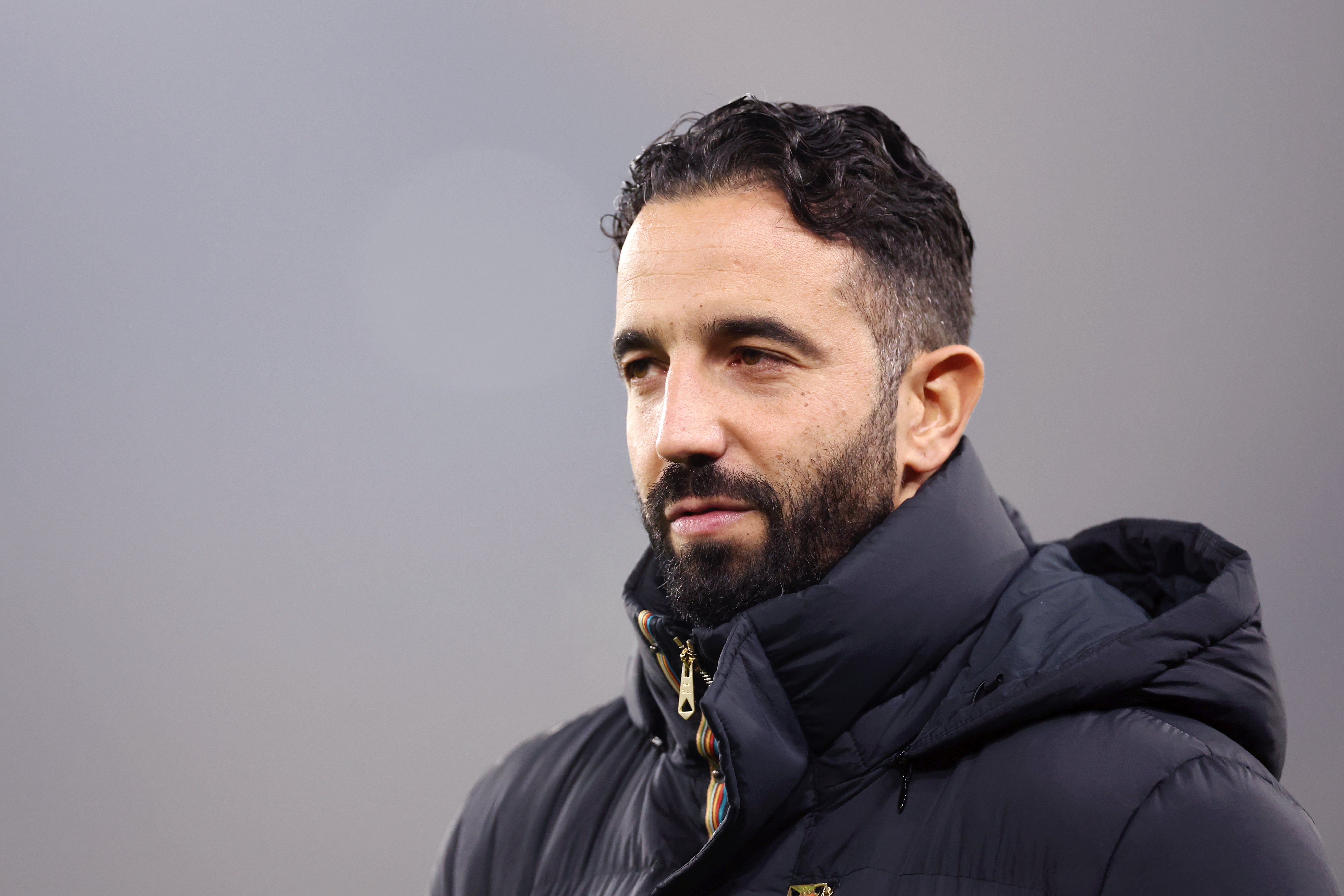 Ruben Amorim, Manager of Manchester United, looks on