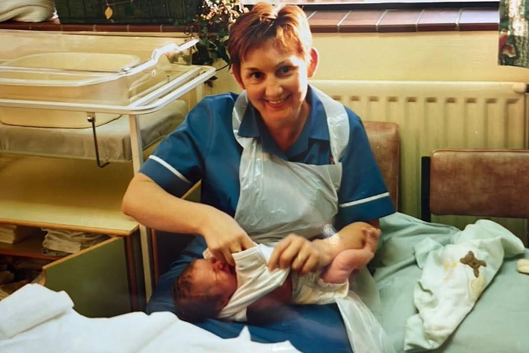 Sharon Cooling with Katie Wintle in 1995 (Swansea Bay University Health Board/PA)