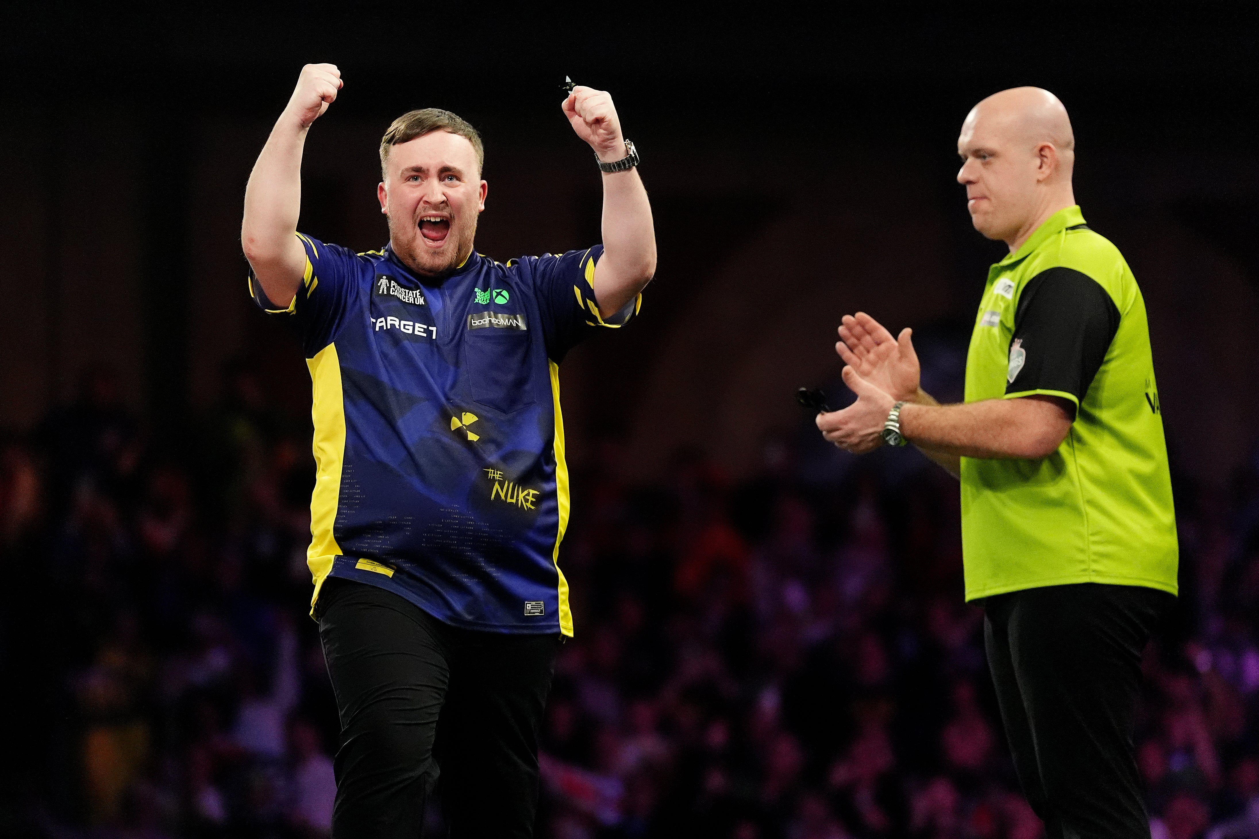 Luke Littler celebrated winning his first world title at the expense of Michael van Gerwen