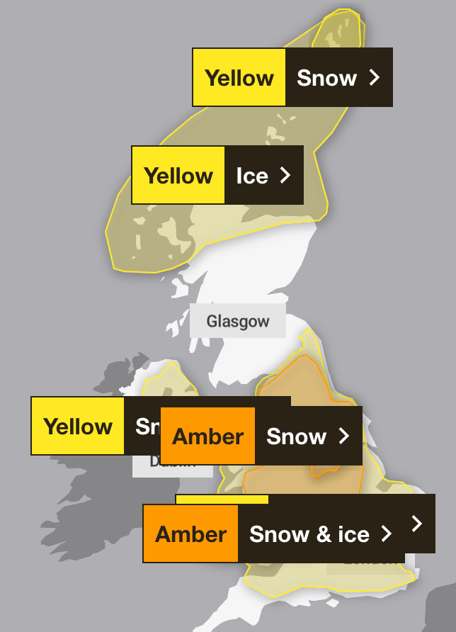 All the weather warnings that have been issued by the Met Office for Saturday