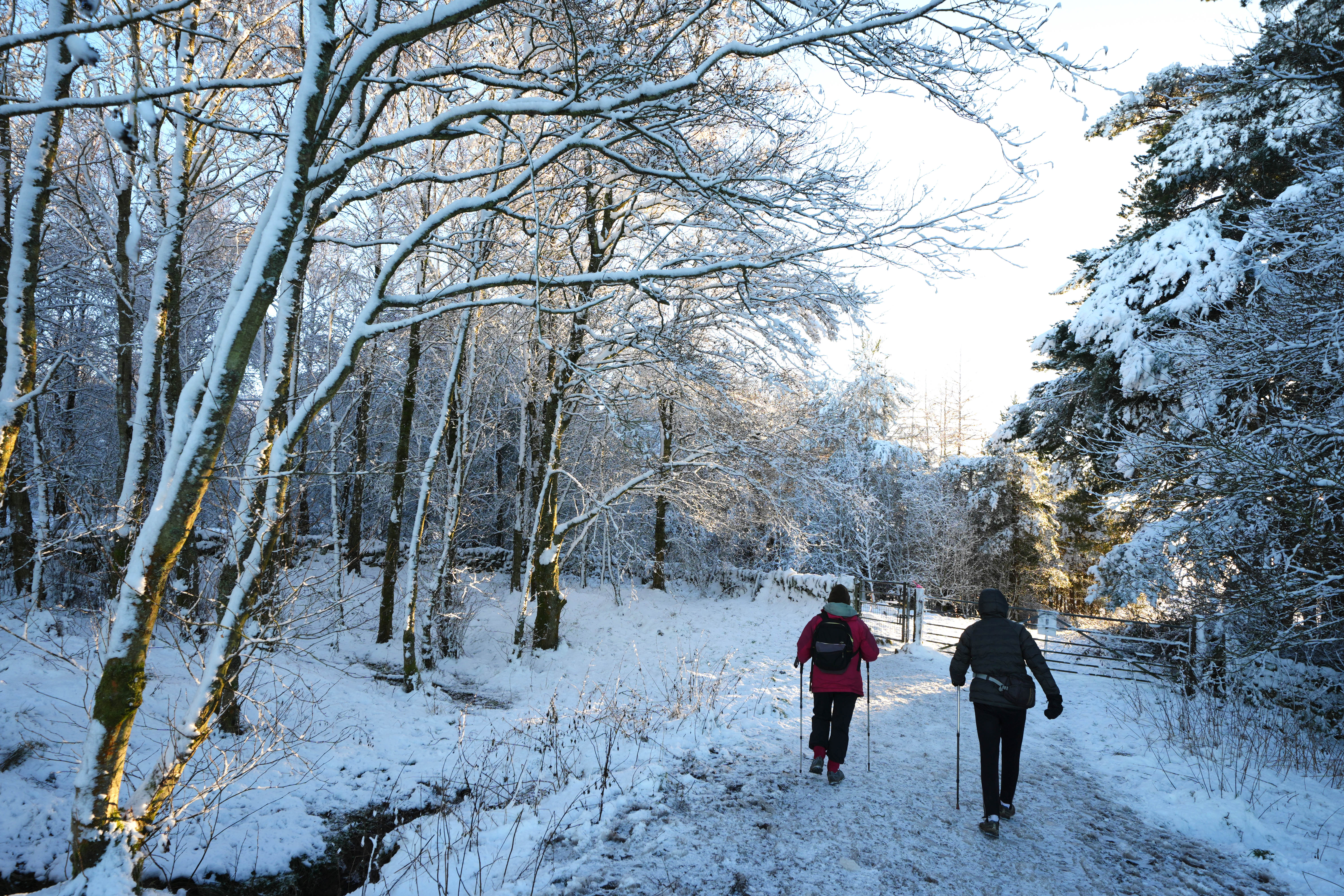 Walkers in the Pentland Hills, near Edinburgh, as heavy snow and freezing rain is forecast across the UK over the weekend