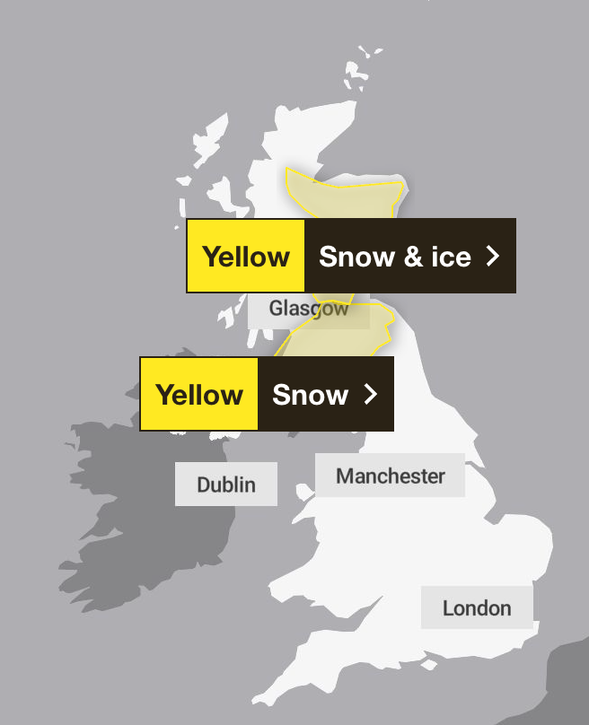 The weather warnings issued by the Met Office for Monday