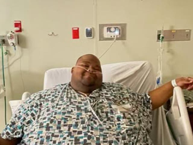 <p>Dave Blunts shared photos of himself in hospital after claiming ‘a man’ had walked into his room and taken a video of him while he was sleeping</p>