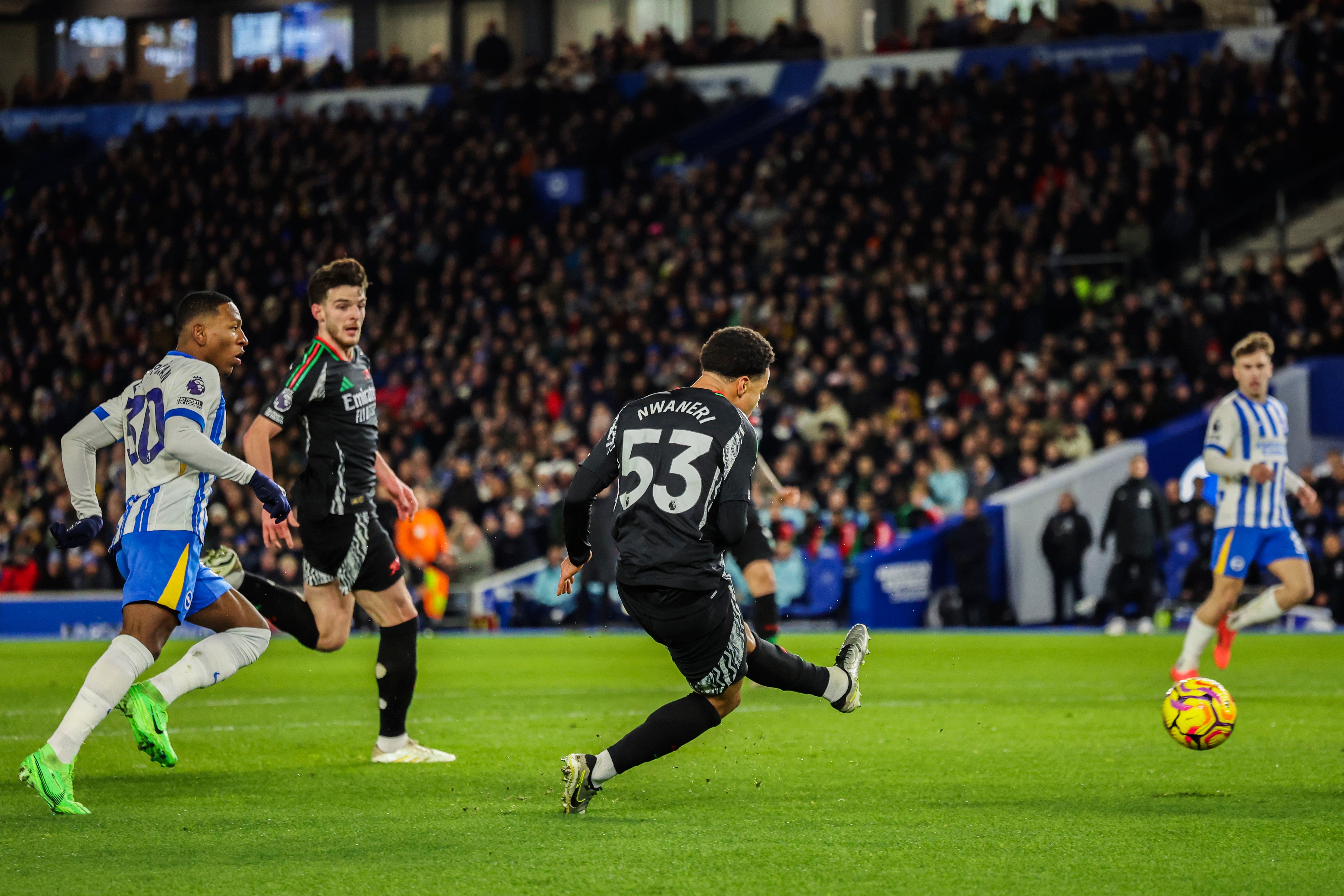 Ethan Nwaneri slotted the Gunners ahead with a Bukayo Saka-like finish