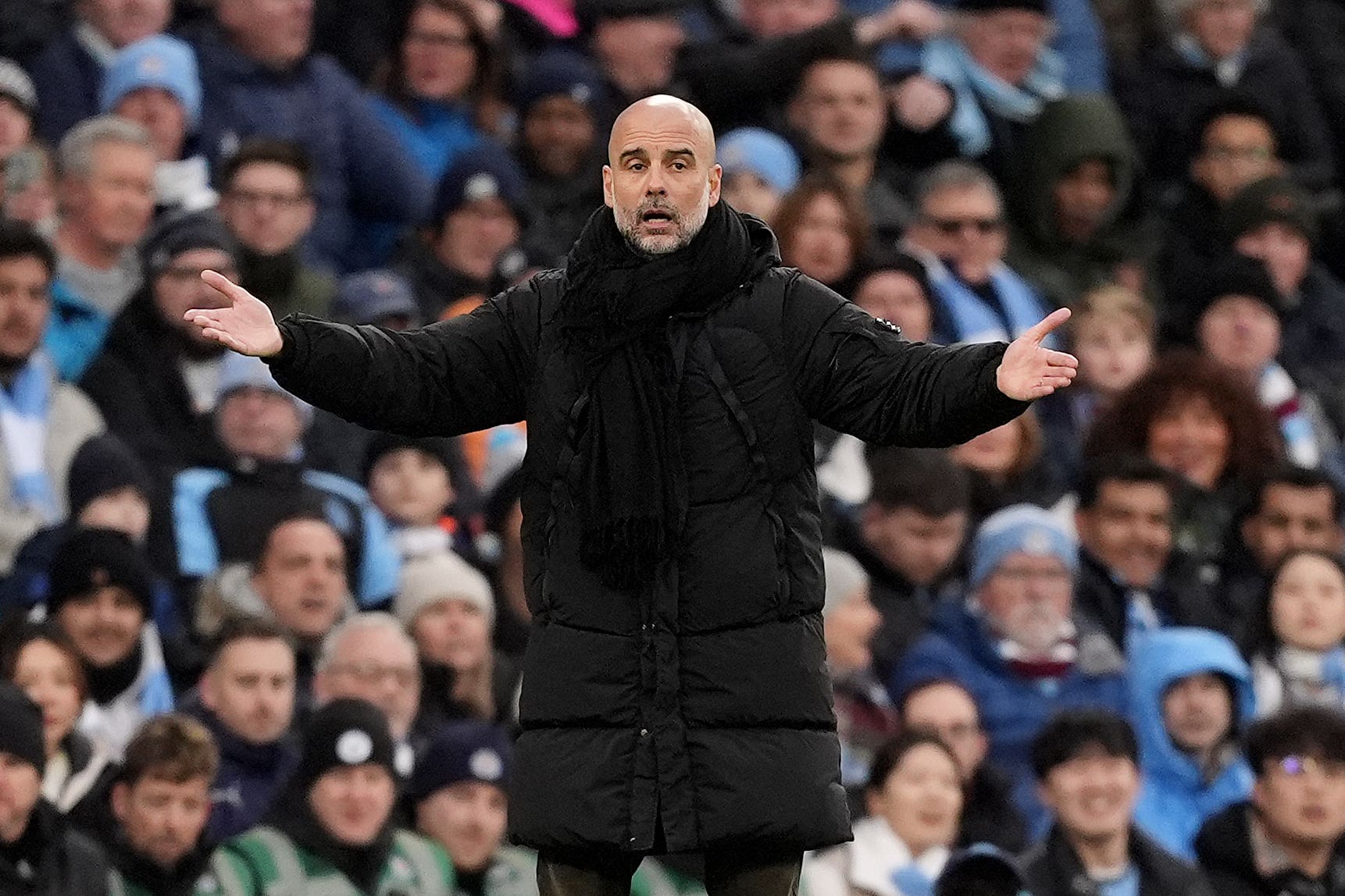 Manchester City manager Pep Guardiola gestures on the touchline (Martin Rickett/PA)