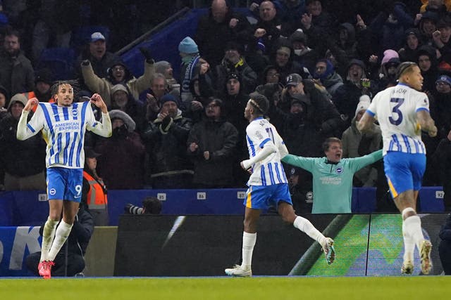 Joao Pedro scored Brighton’s equaliser from the spot just past the hour mark against Arsenal (Jonathan Brady/PA)