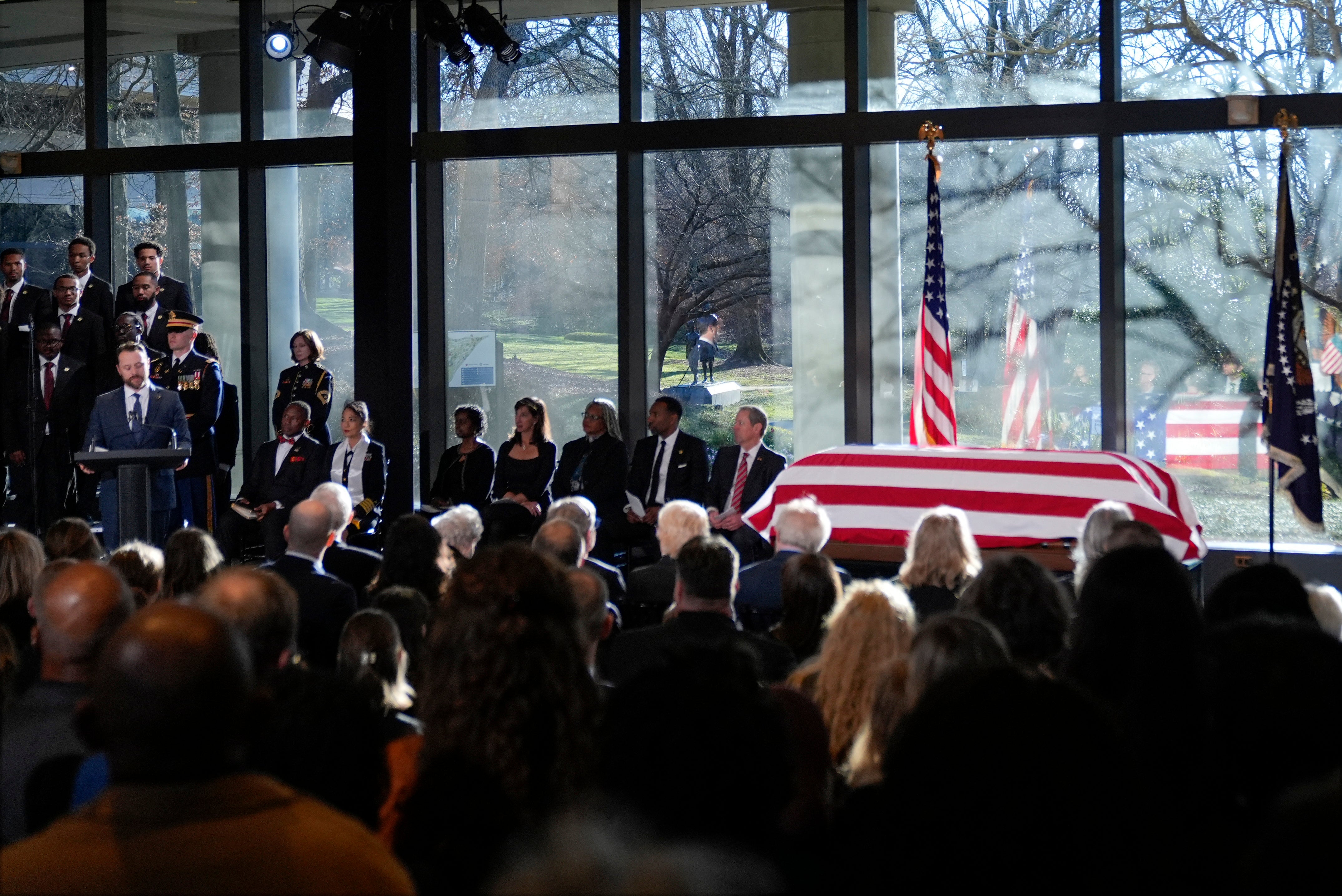 Jimmy Carter’s grandson, Jason Carter, speaks at his private memorial