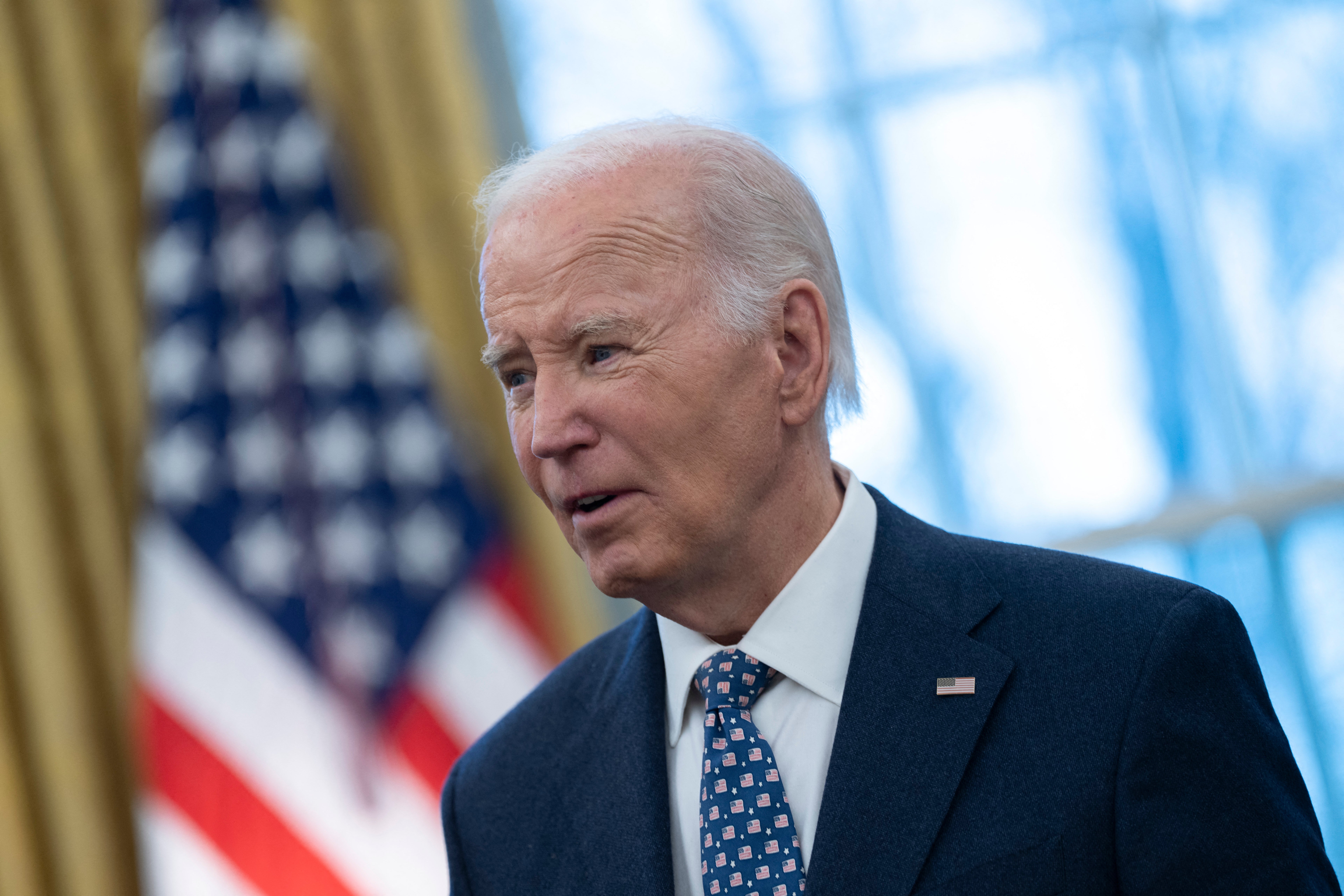 President Joe Biden speaks alongside Medal of Valor recipients in the Oval Office of the White House in Washington, D.C., on Saturday. He is set to give two final addresses in his last days in office