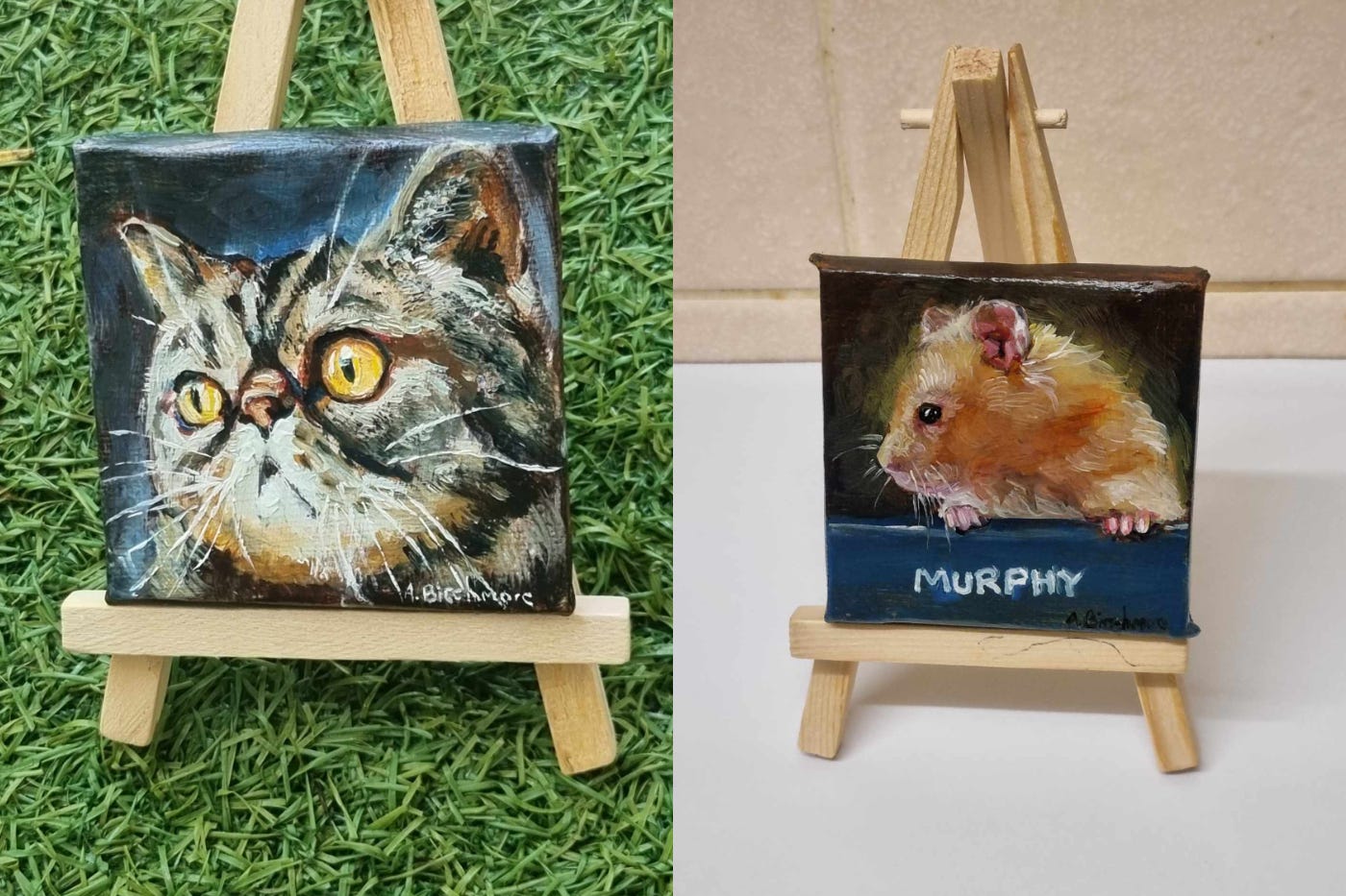 Some of Alex Birchmore’s mini paintings (Alex Birchmore Art/PA)