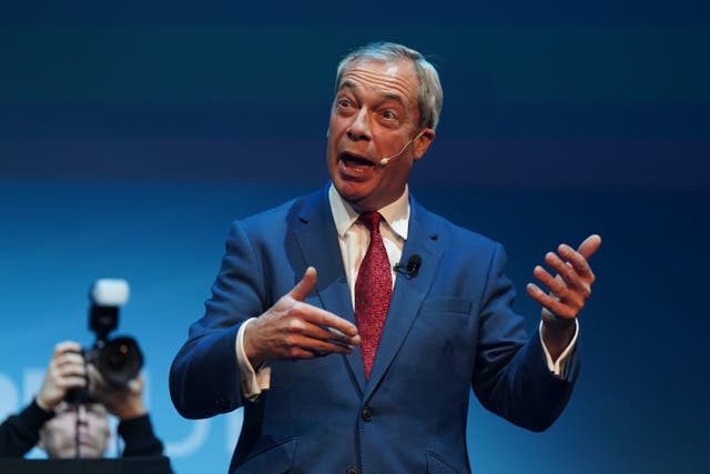 Reform UK leader Nigel Farage speaking during the Reform UK East Midlands Conference on Friday (Jacob King/PA)