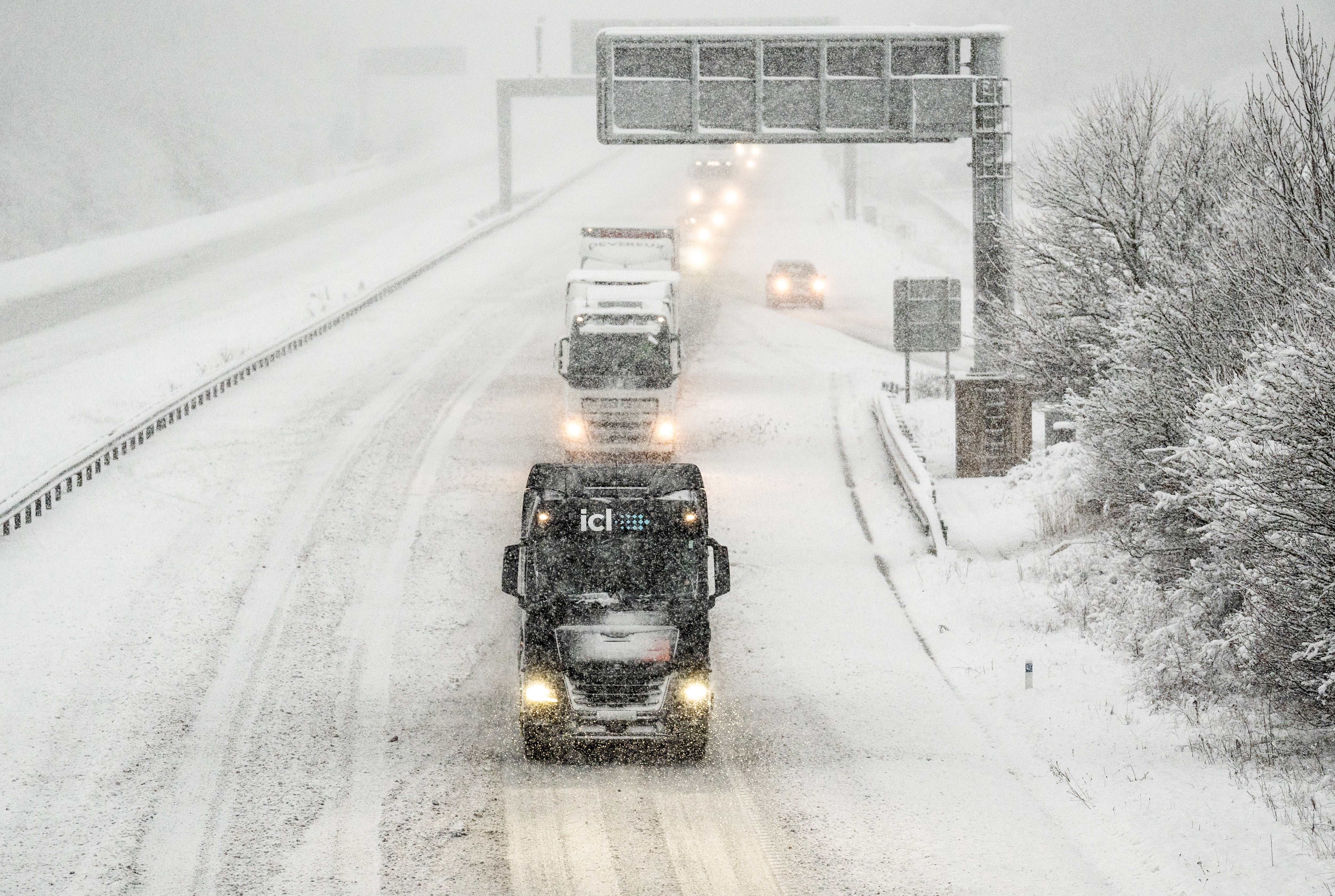 Vehicles driving through snow on the A1 in Yorkshire on Sunday