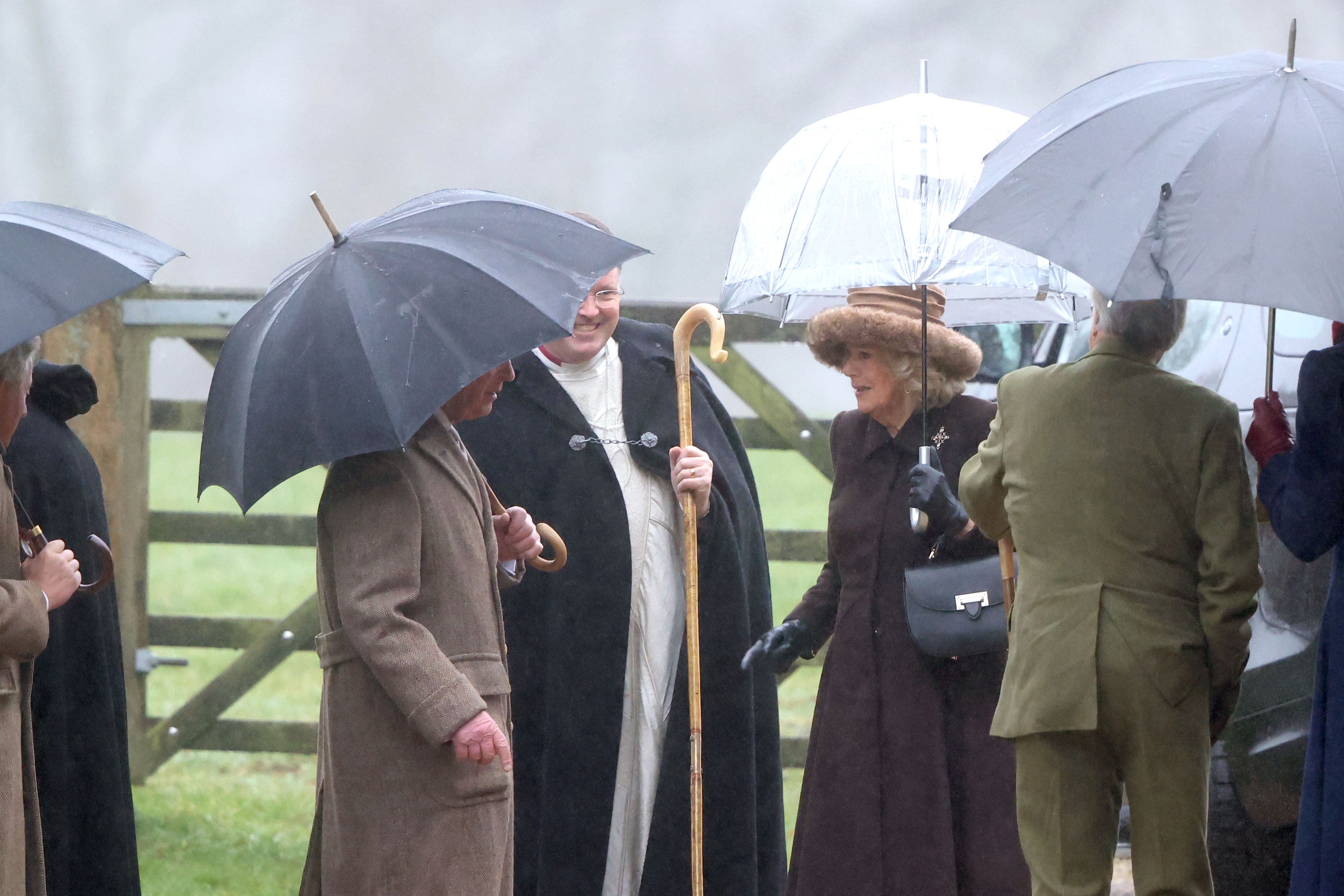 King Charles and Queen Camilla arrive for a Sunday church service at St Mary Magdalene Church in Sandringham, Norfolk (Paul Marriott/PA)