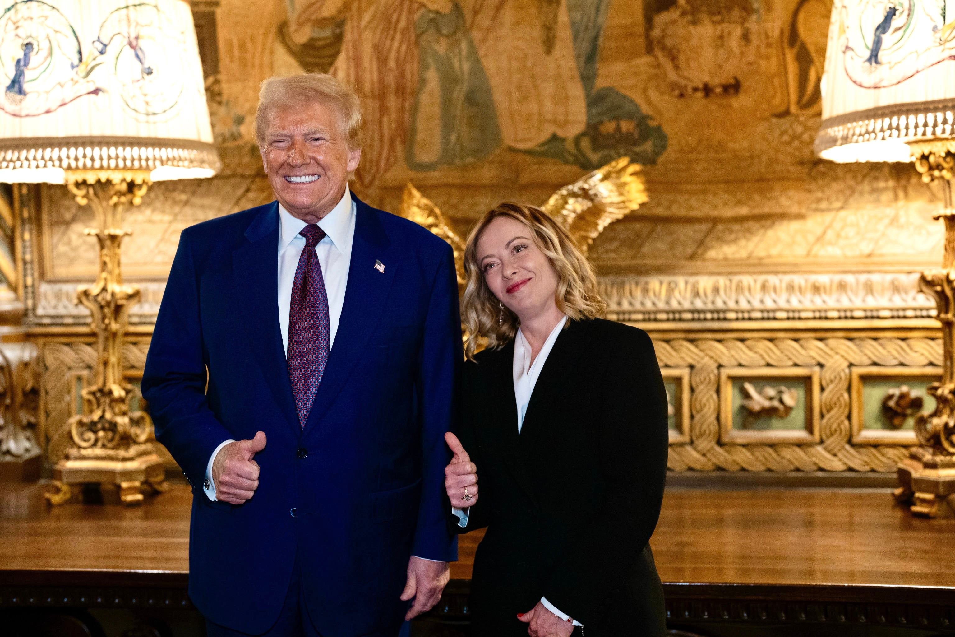 President-elect Donald Trump and Italian Prime Minister Giorgia Meloni meet at Mar-a-Lago on Saturday evening