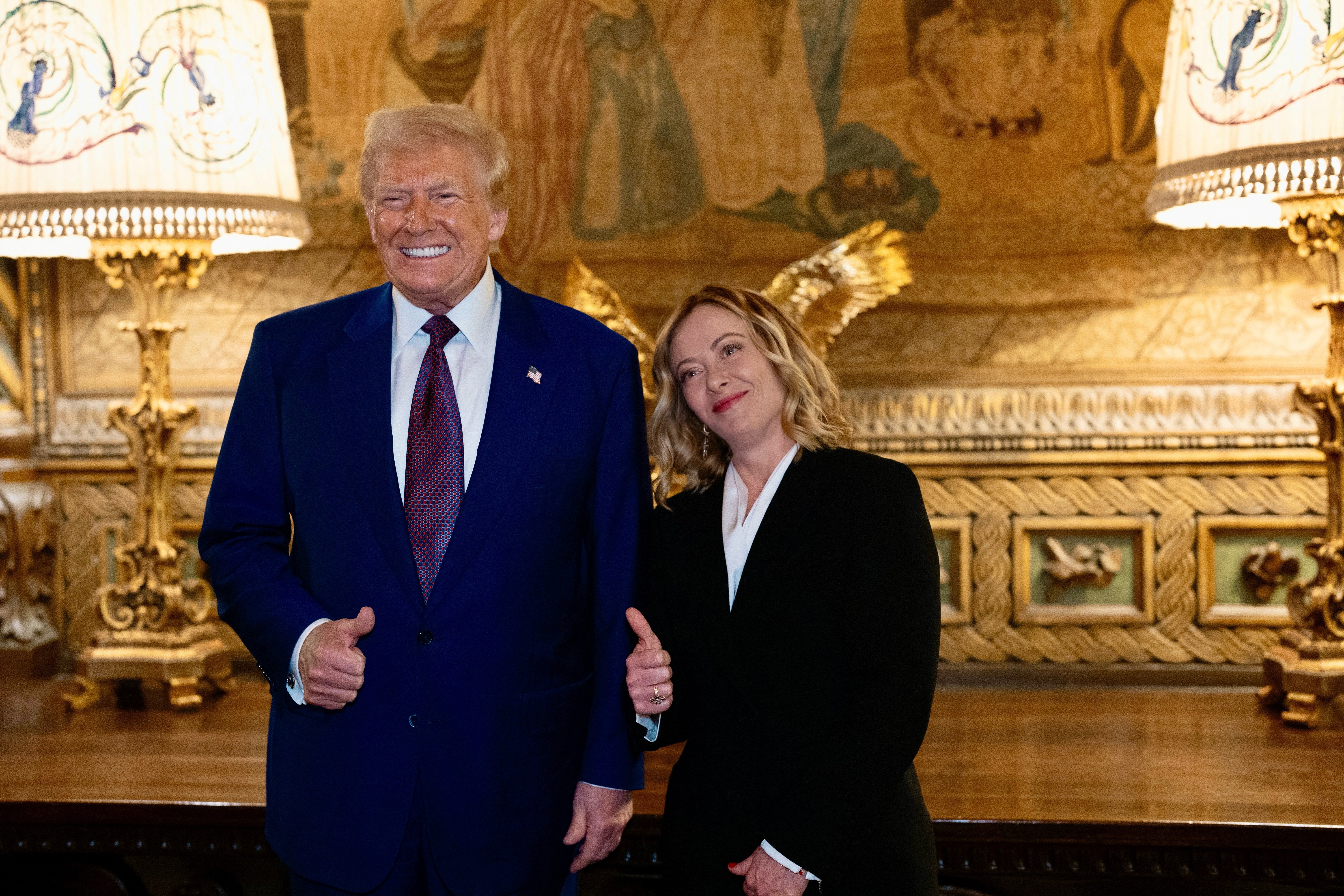 Donald Trump with Giorgia Meloni at Mar-a-Lago on Saturday