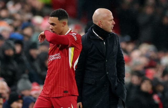 <p>Trent Alexander-Arnold is substituted by Arne Slot at Anfield</p>