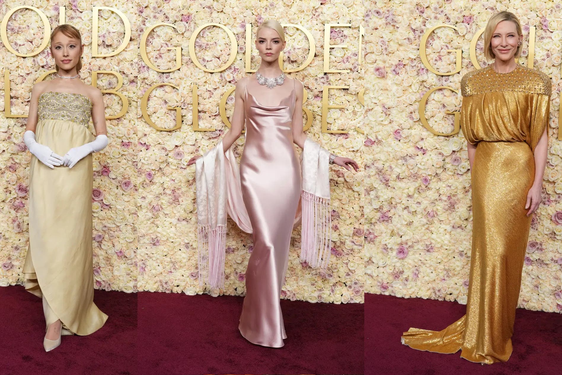 Ariana Grande, Anya Taylor-Joy and Cate Blanchett recycle gowns from the archives for the Golden Globes (Jordan Strauss/AP)