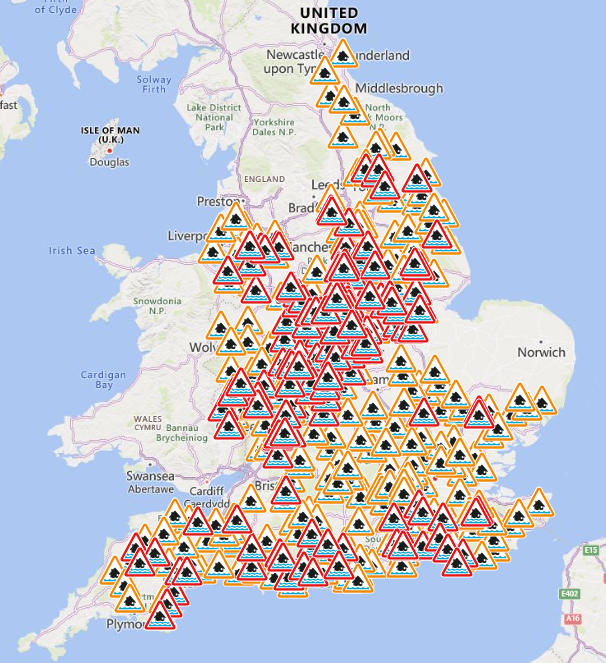 The Environment Agency issued 174 flood warnings, meaning flooding is expected, and 303 flood alerts, meaning flooding is possible