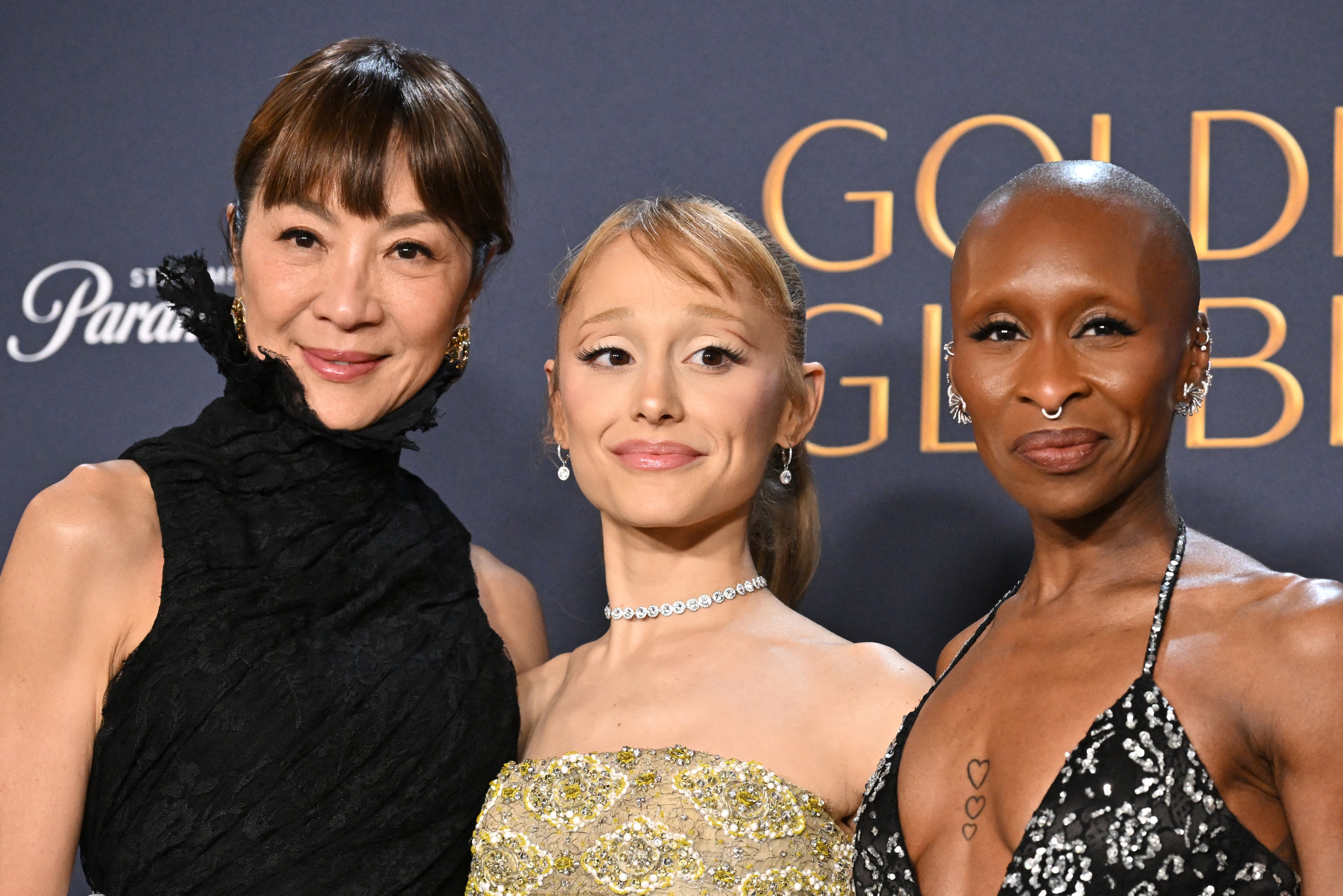 ‘Wicked’ stars Michelle Yeoh, Ariana Grande and Cynthia Erivo at last night’s Golden Globes