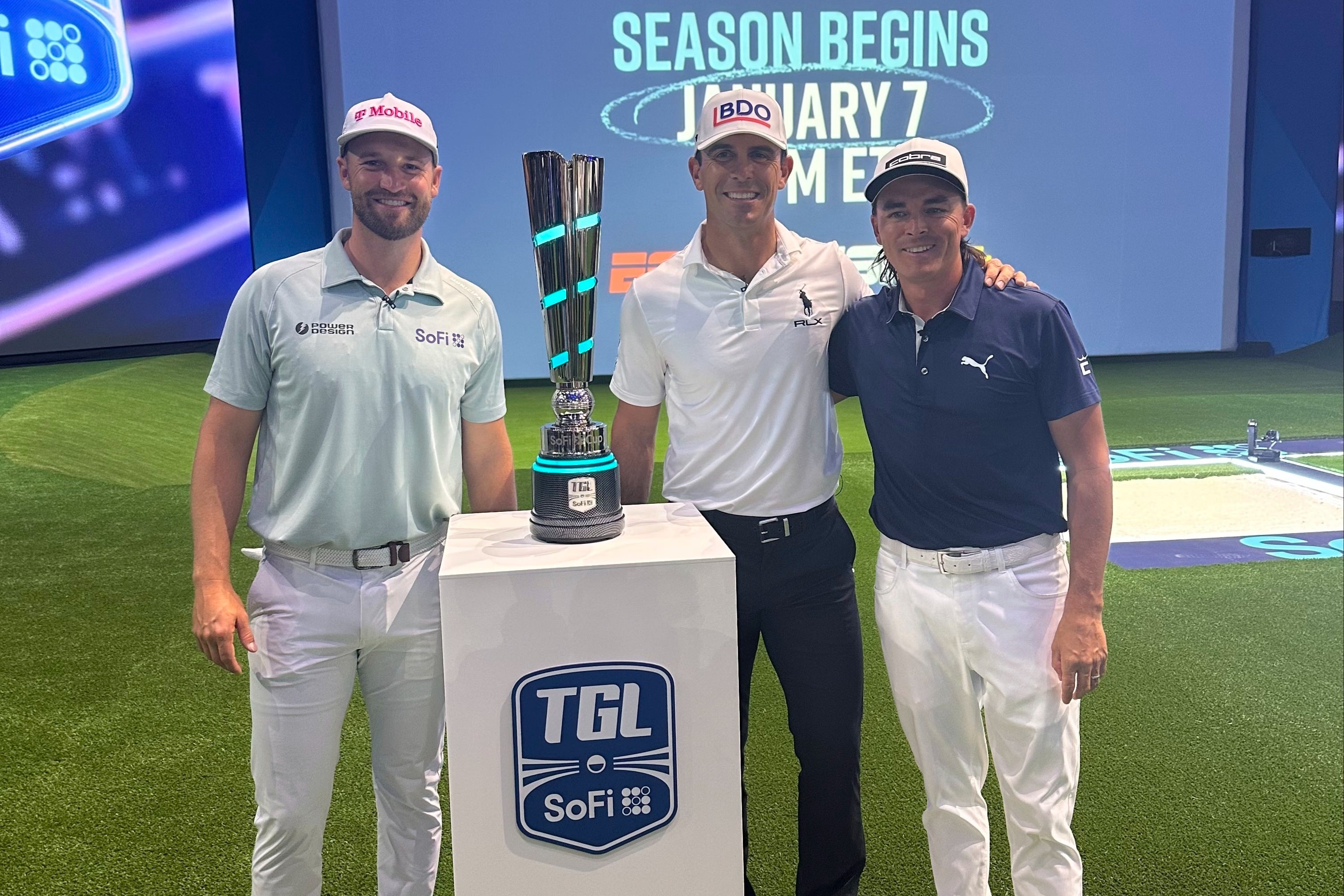 Wyndham Clar (left) Billy Horschel (centre) and Rickie Fowler are among the players to feature in TGL