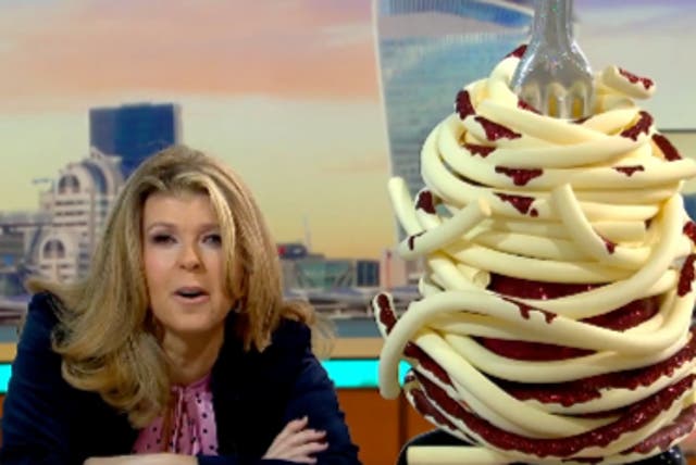 <p>Kate Garraway next to her ‘Masked Singer’ costume </p>