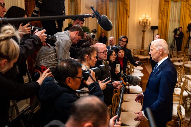 <p>U.S. President Joe Biden speaks to the press as he prepares to depart a bill signing event in the East Room of the White House, where he signed the Social Security Fairness Act on January 5</p>