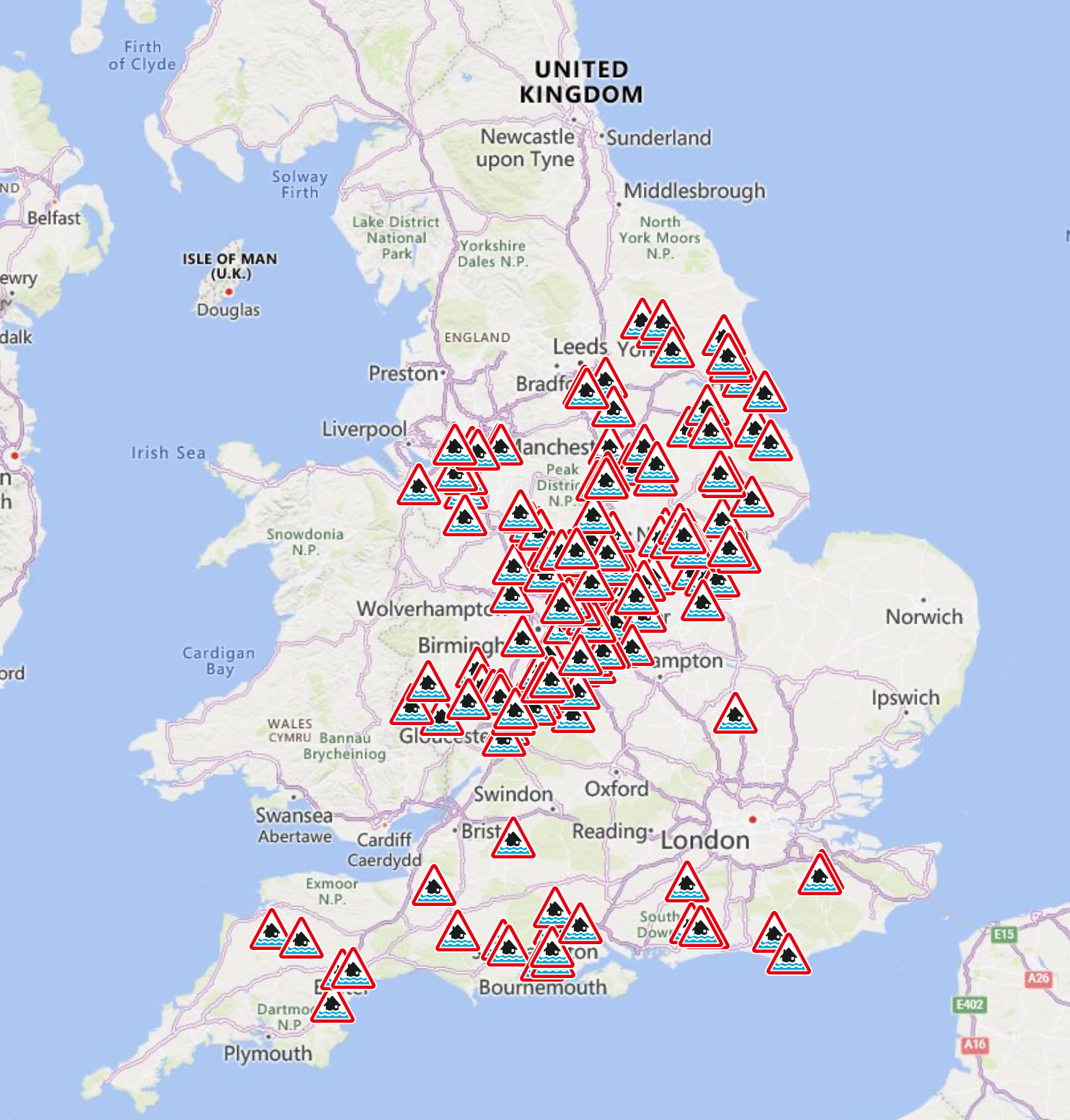 There are 186 flood warnings in place