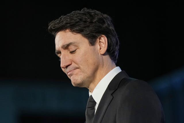 <p>Canadian Prime Minister Justin Trudeau pauses while speaking during a state memorial service for former British Columbia premier John Horgan, in Colwood, British Columbia, Sunday, Dec. 15, 2024</p>