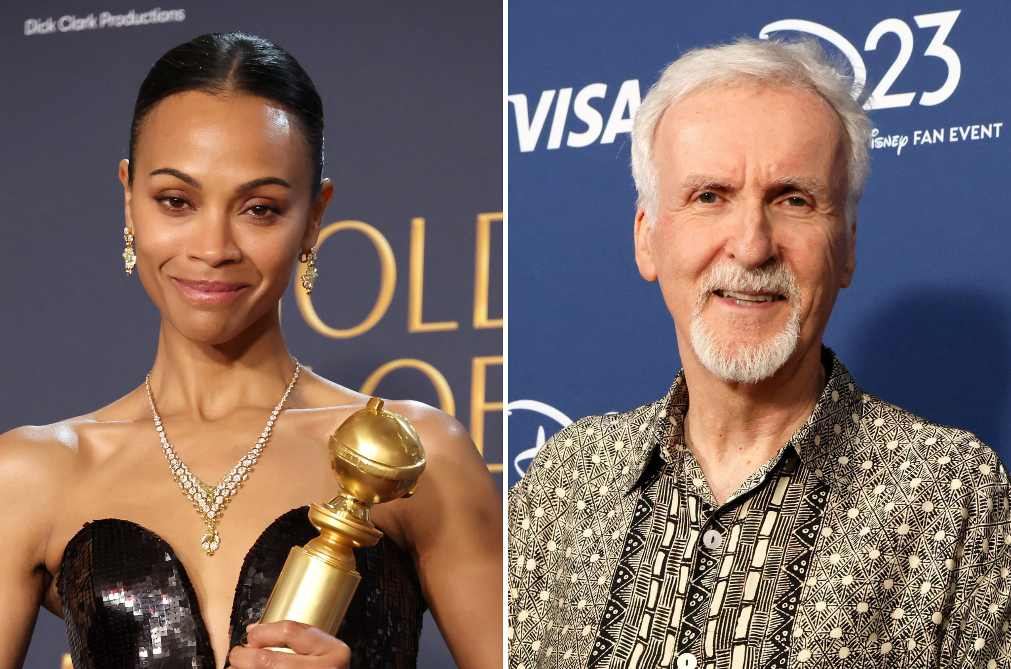 <p>Zoe Saldaña and James Cameron</p>
